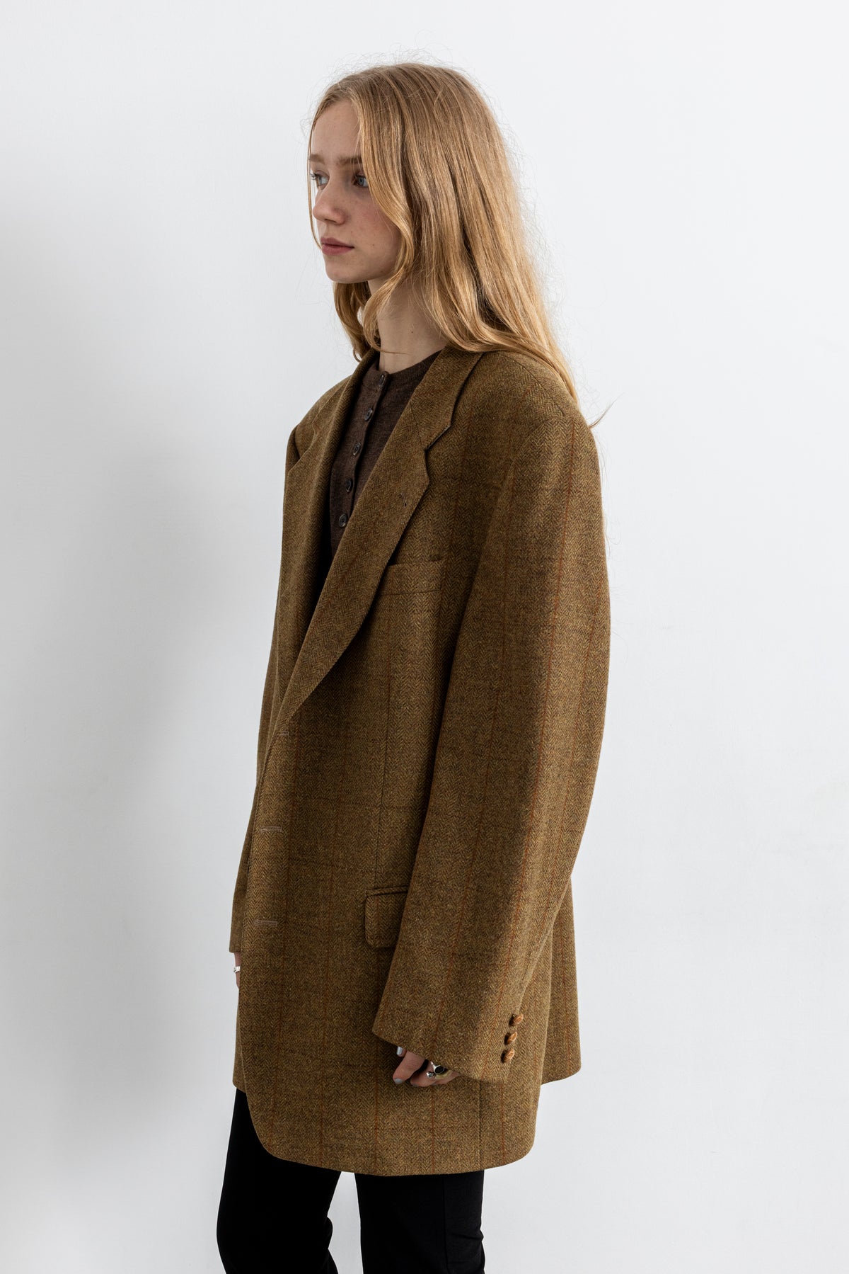 Vintage Brown Plaid 100% Wool Blazer
