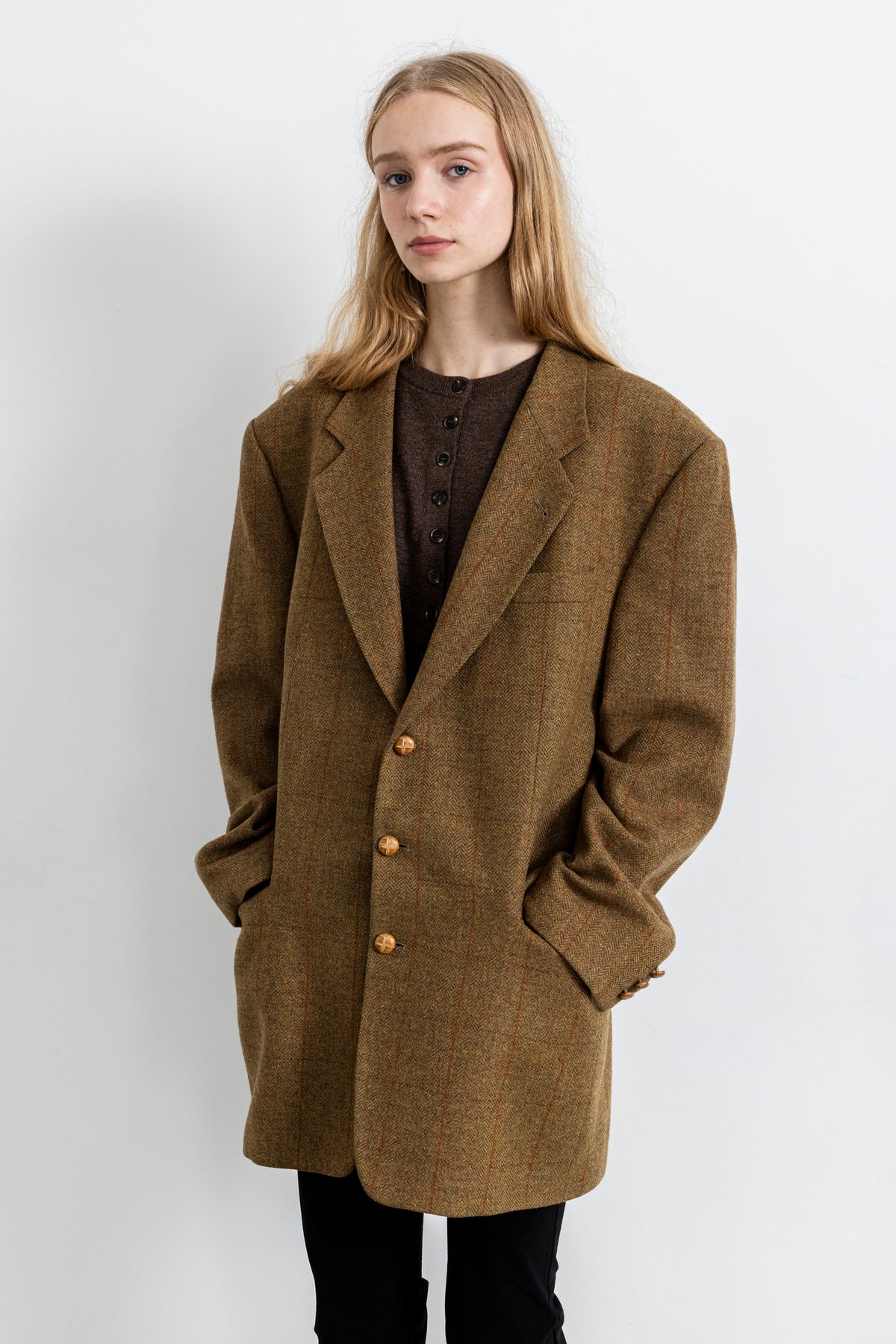 Vintage Brown Plaid 100% Wool Blazer
