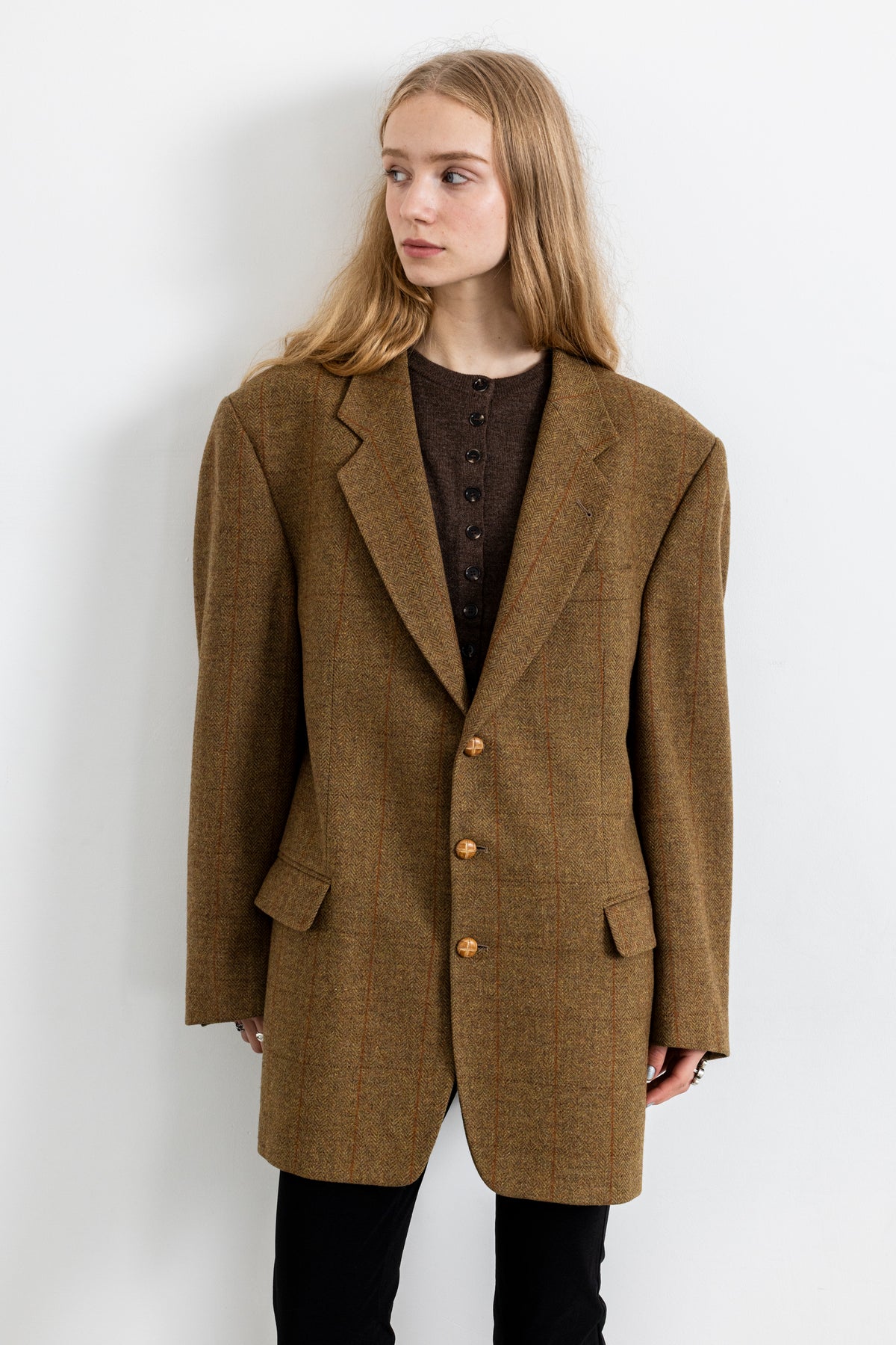 Vintage Brown Plaid 100% Wool Blazer