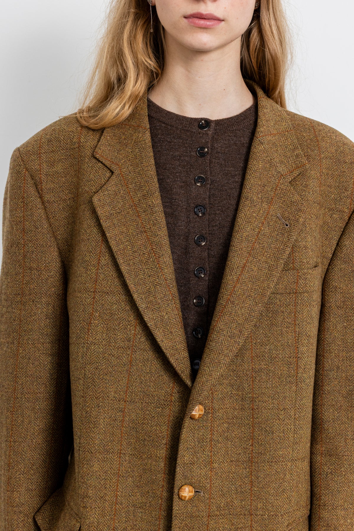 Vintage Brown Plaid 100% Wool Blazer