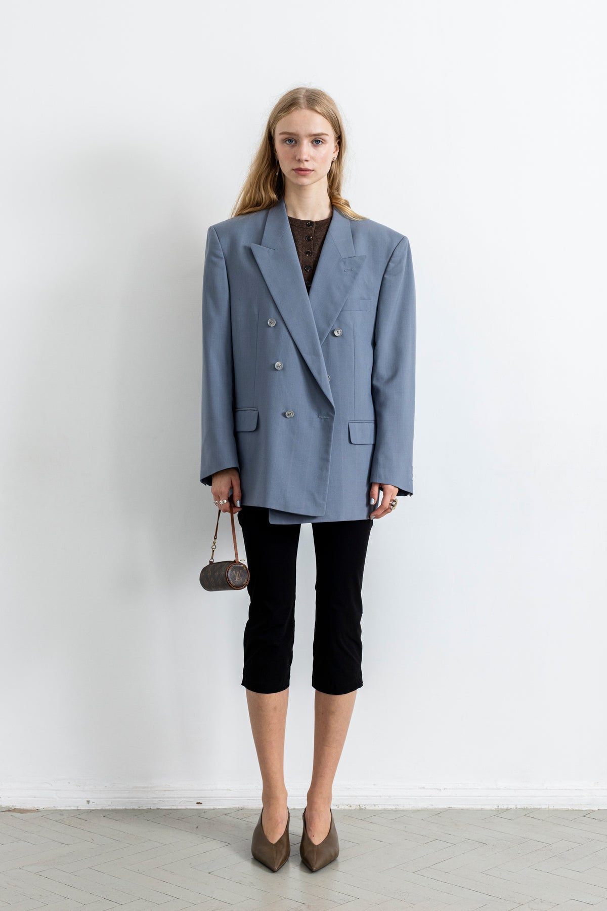 Vintage Light Blue Striped Wool Blazer