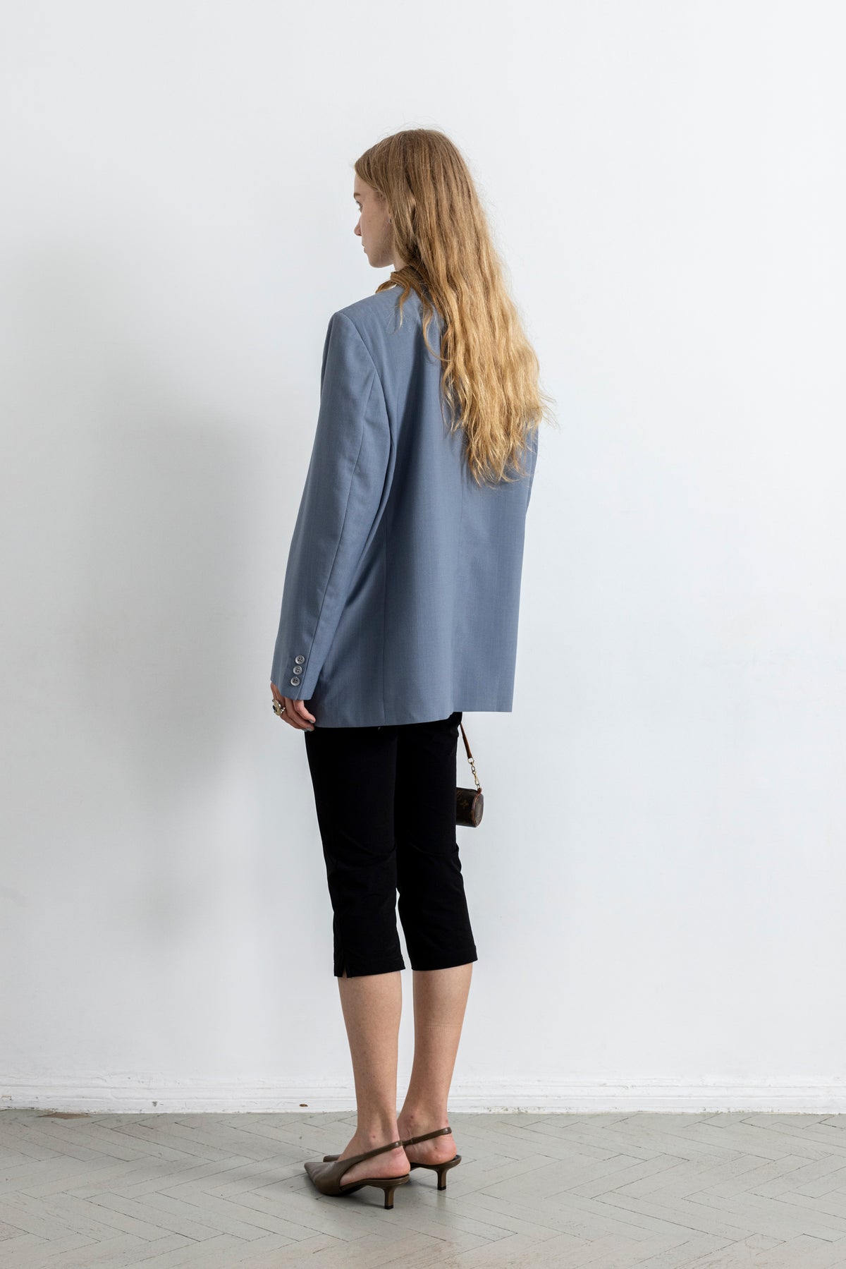 Vintage Light Blue Striped Wool Blazer