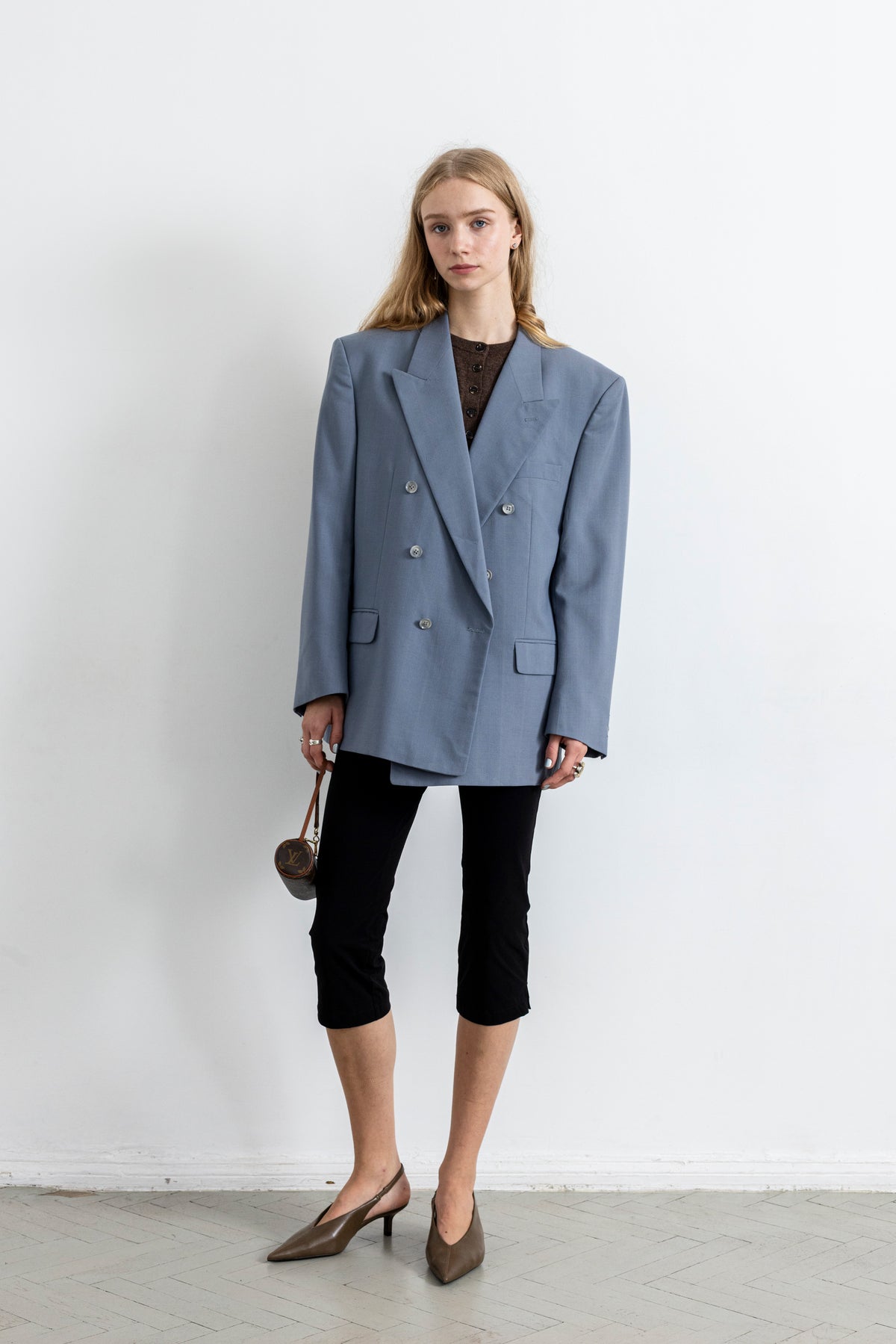 Vintage Light Blue Striped Wool Blazer