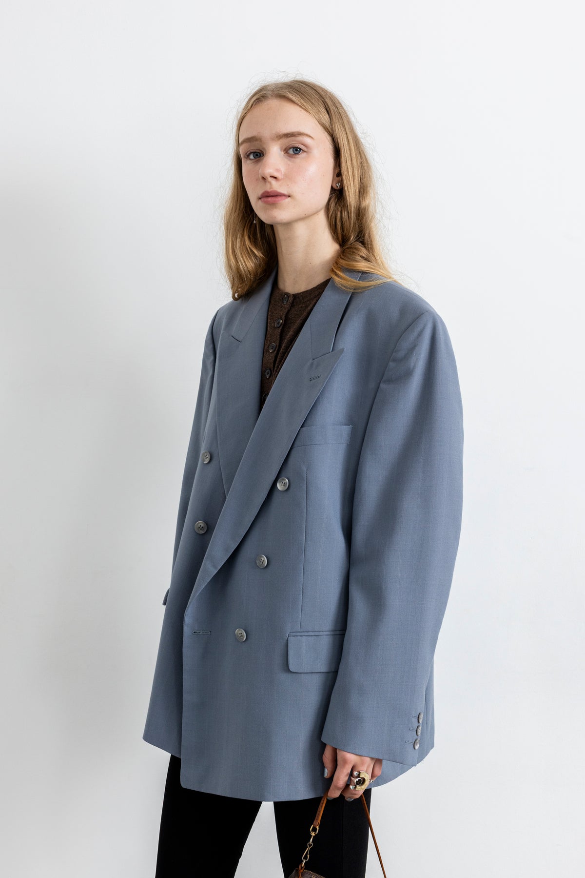 Vintage Light Blue Striped Wool Blazer