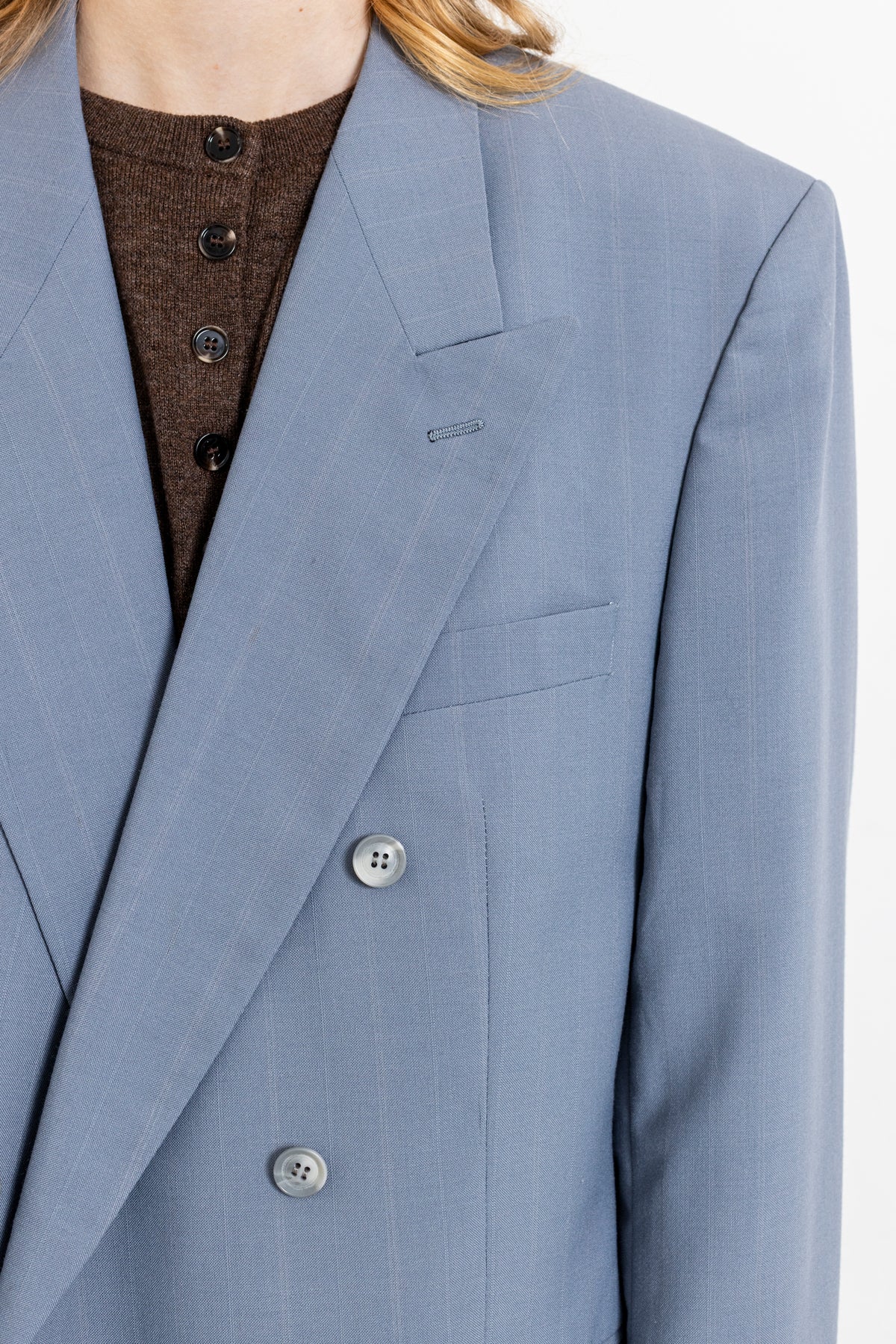 Vintage Light Blue Striped Wool Blazer