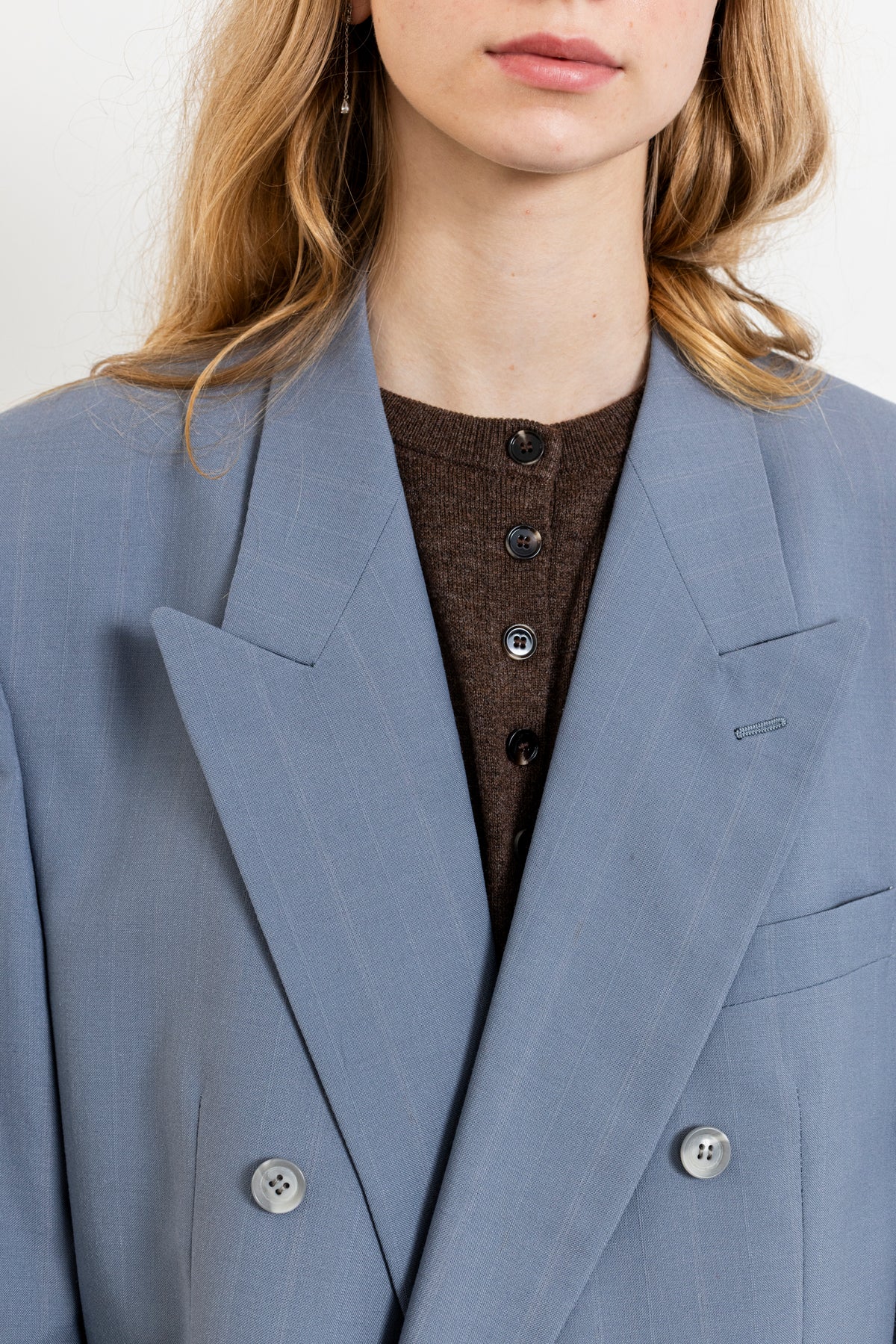 Vintage Light Blue Striped Wool Blazer