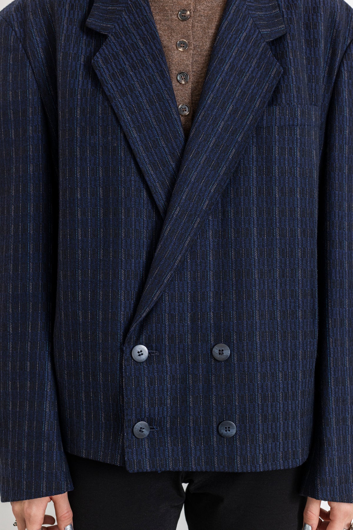 Vintage Cropped Blue Striped Wool Blazer