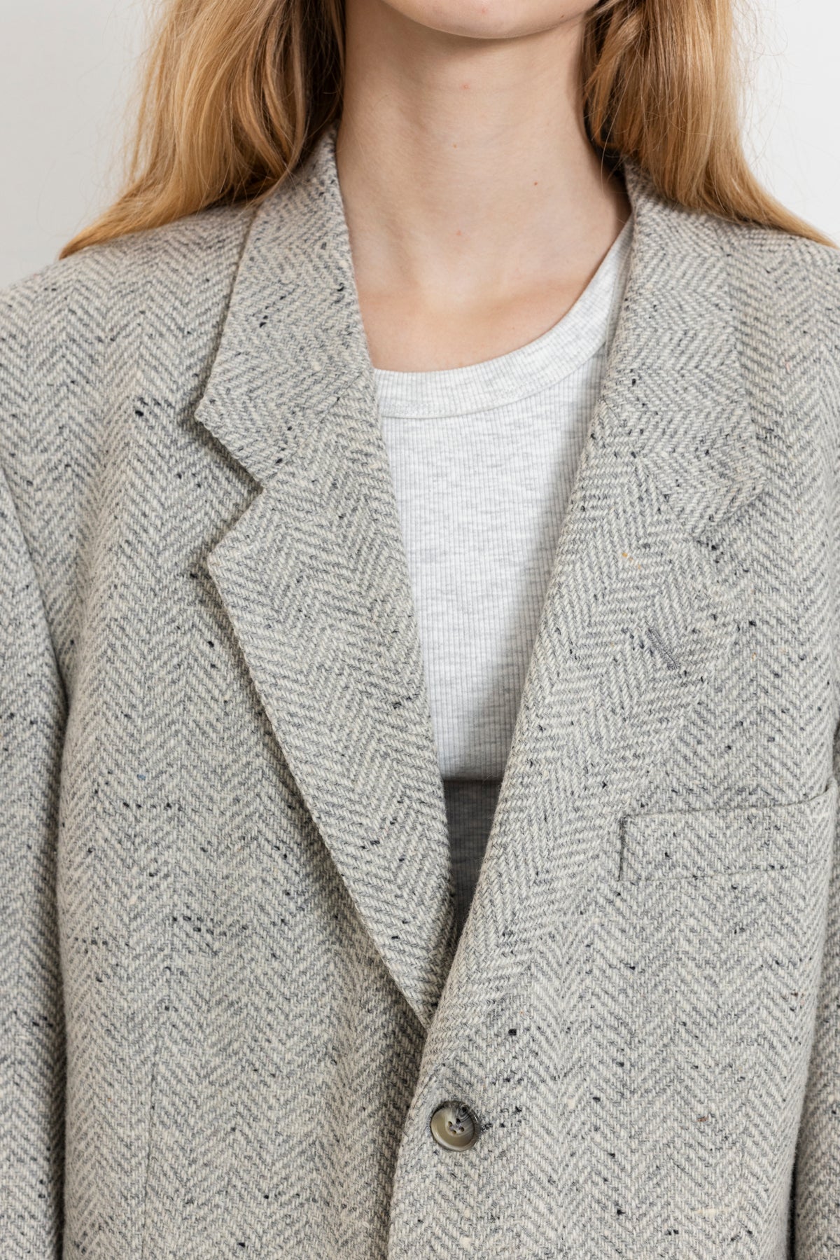 Vintage Light Grey Chevron Wool Blazer