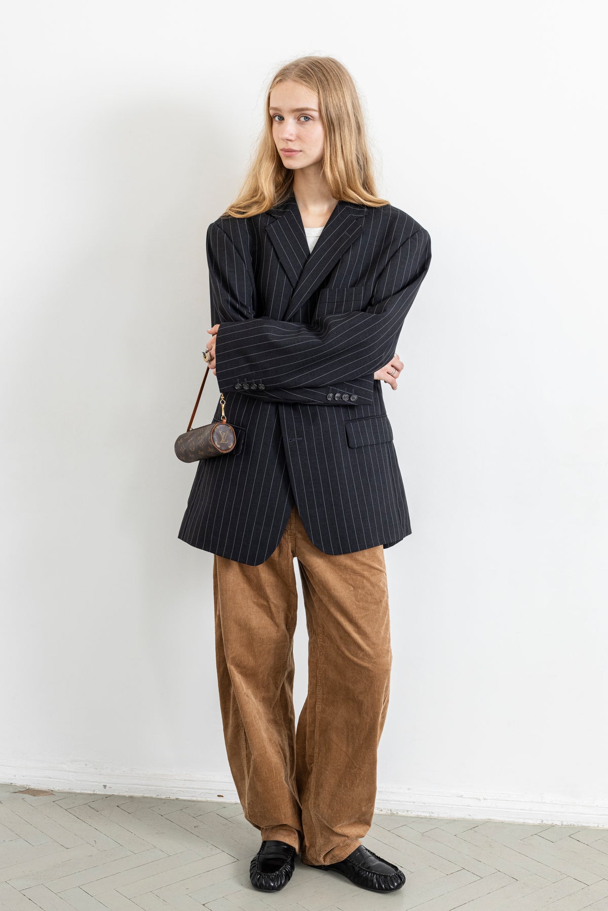 Vintage Dark Grey Pinstripe 100% Wool Blazer