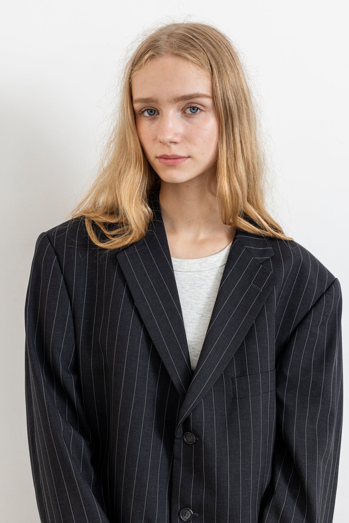 Vintage Dark Grey Pinstripe 100% Wool Blazer