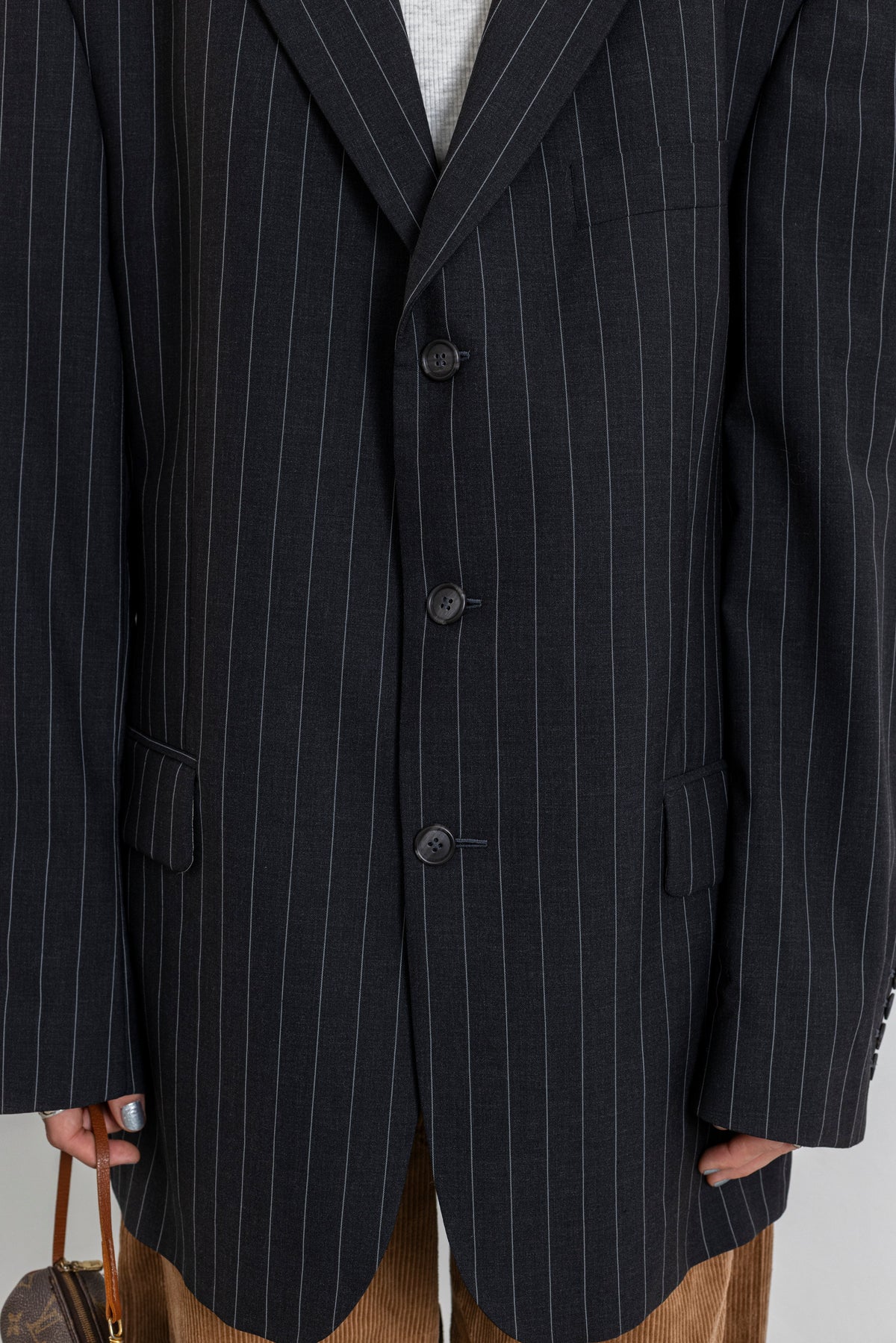 Vintage Dark Grey Pinstripe 100% Wool Blazer
