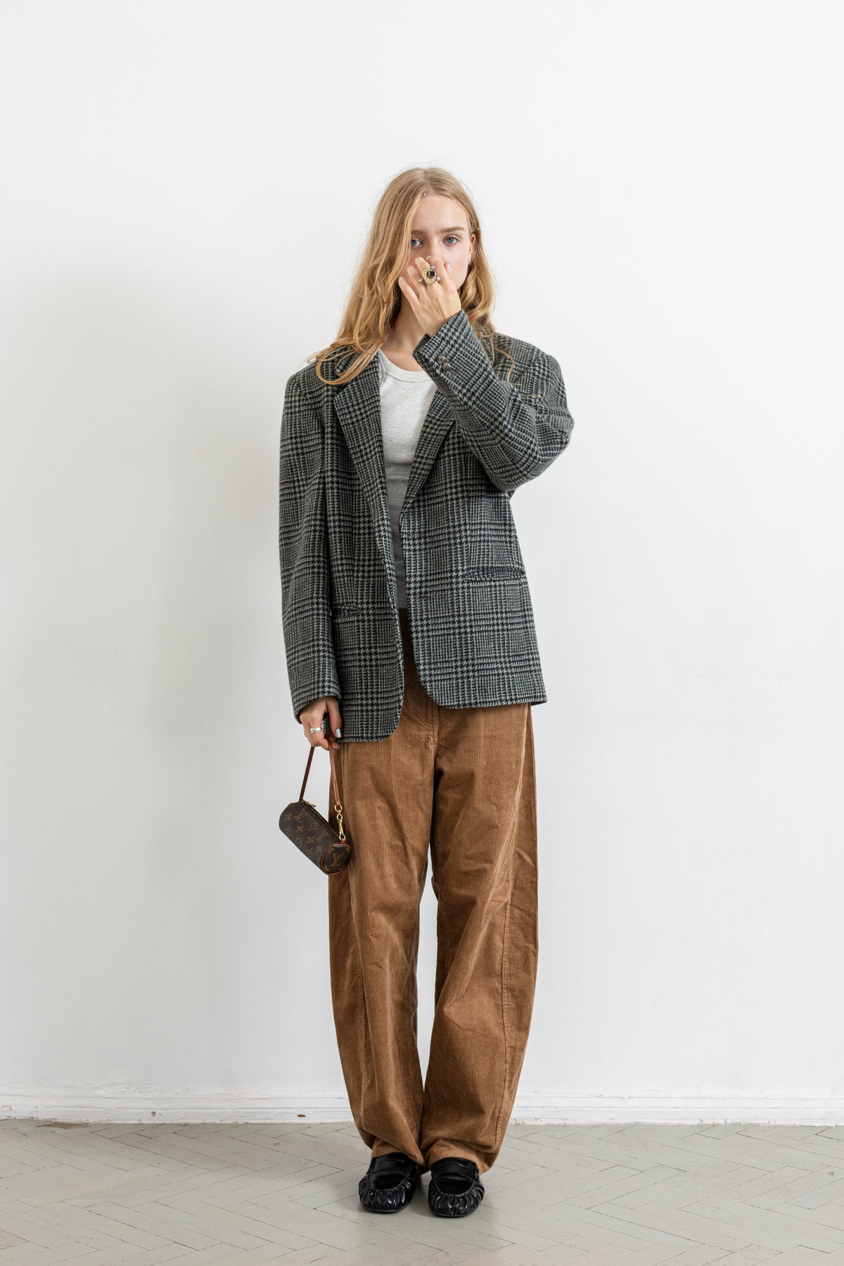 Vintage Plaid Light Green Wool Blazer