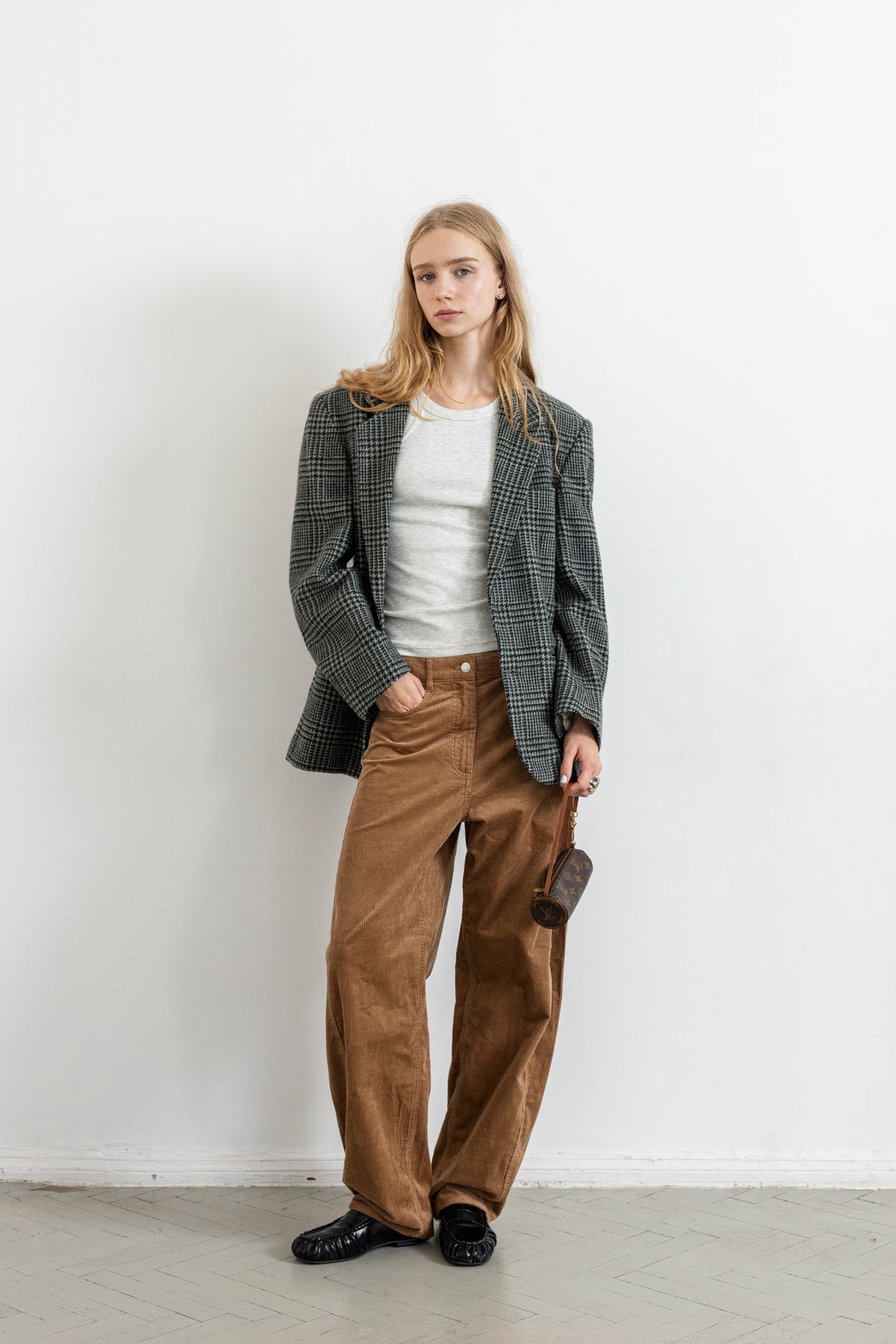 Vintage Plaid Light Green Wool Blazer