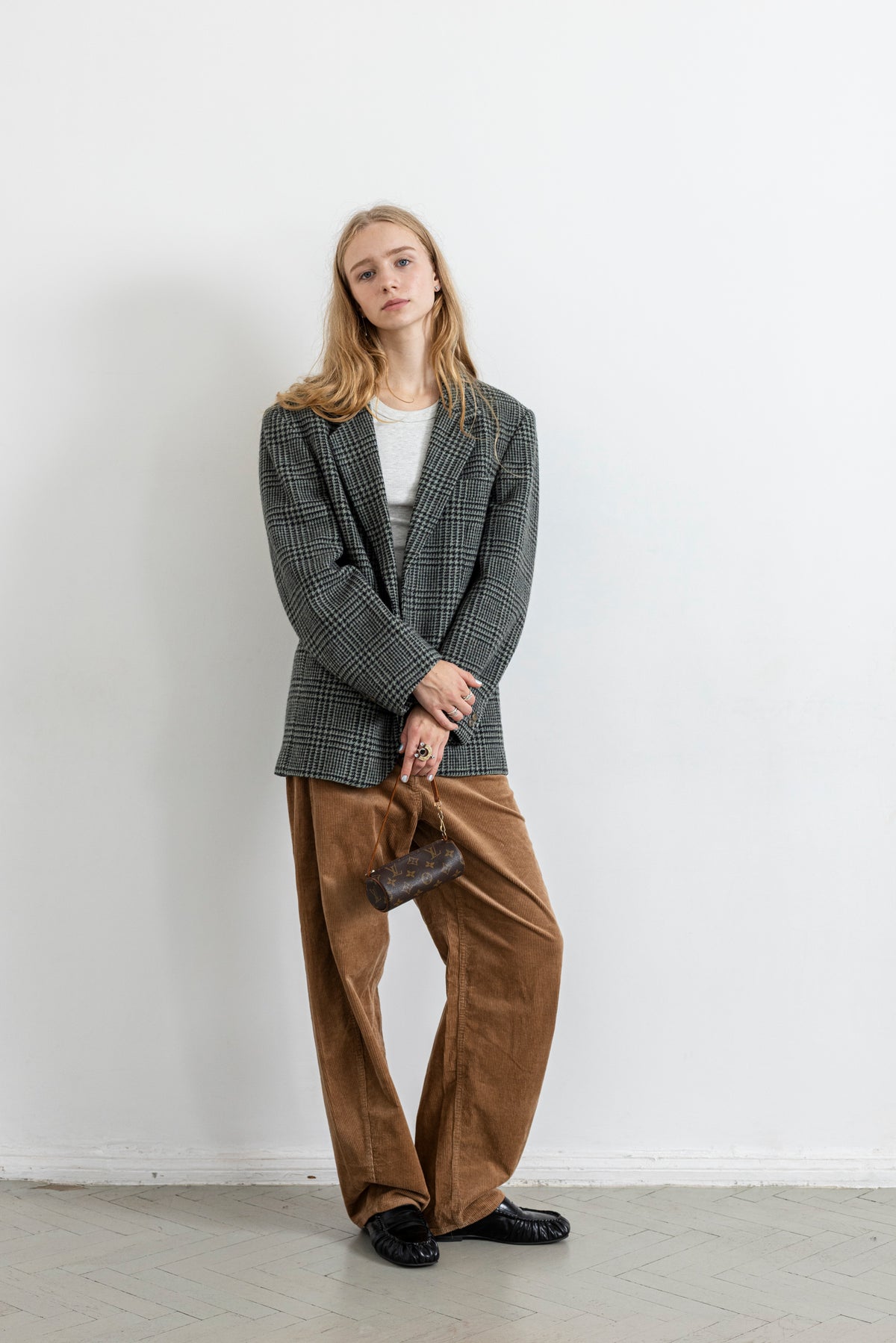 Vintage Plaid Light Green Wool Blazer
