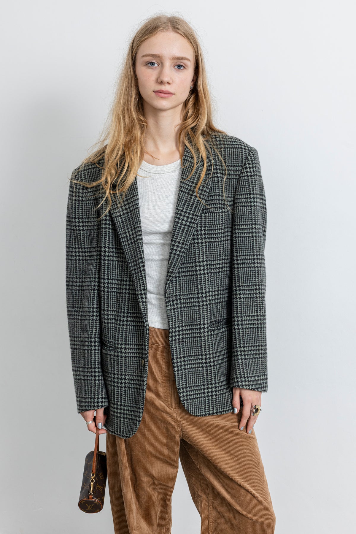 Vintage Plaid Light Green Wool Blazer