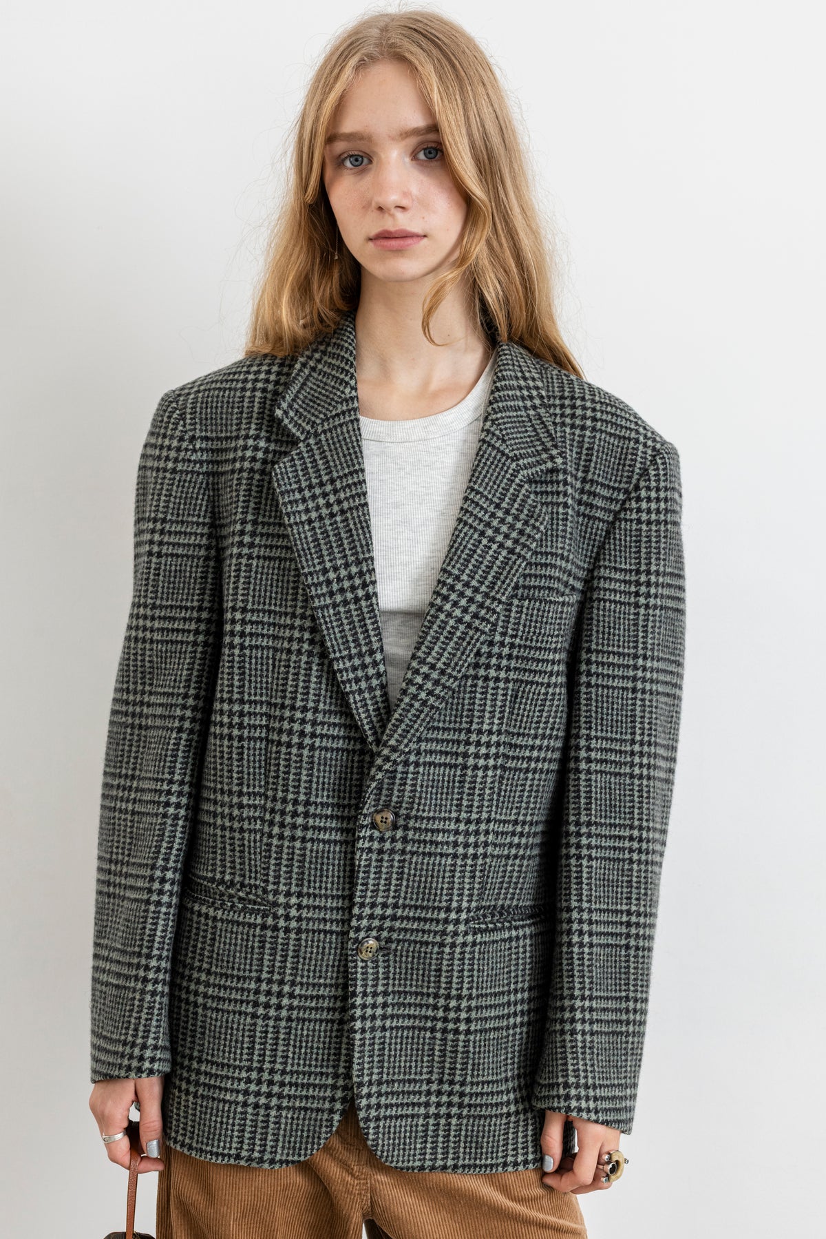Vintage Plaid Light Green Wool Blazer