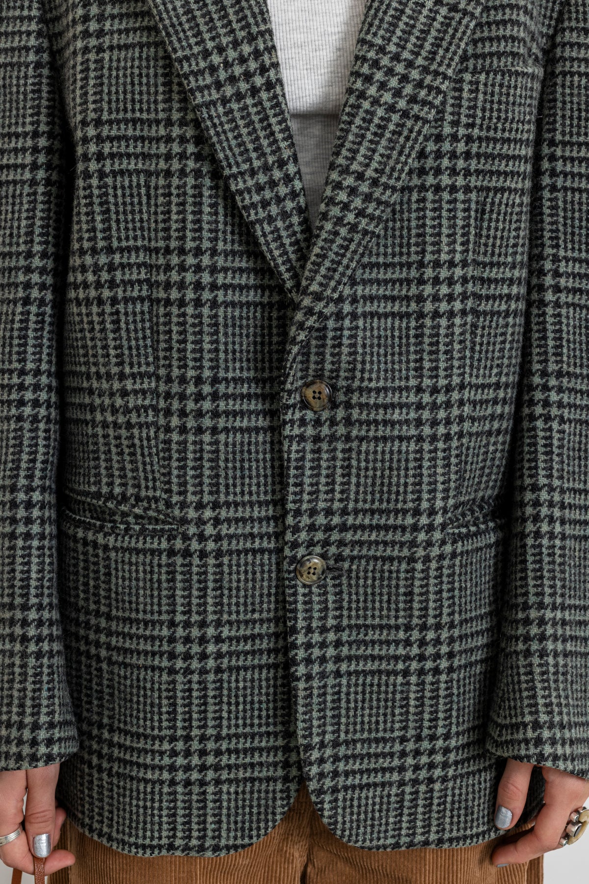 Vintage Plaid Light Green Wool Blazer