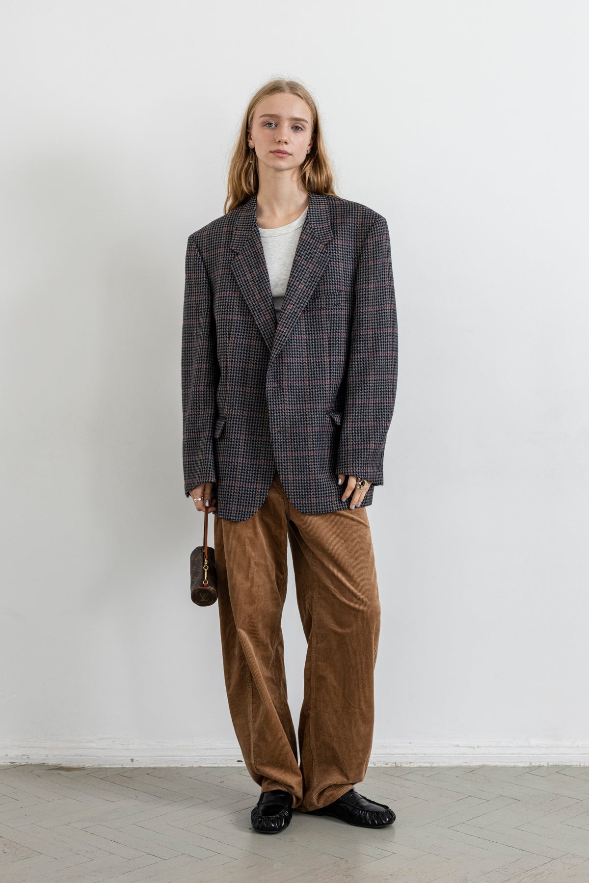 Vintage Grey Houndstooth 100% Wool Blazer