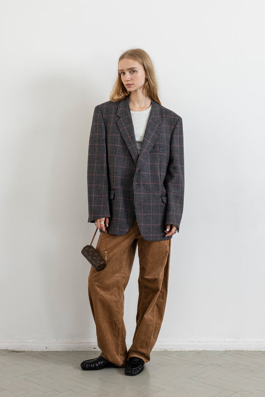 Vintage Grey Houndstooth 100% Wool Blazer