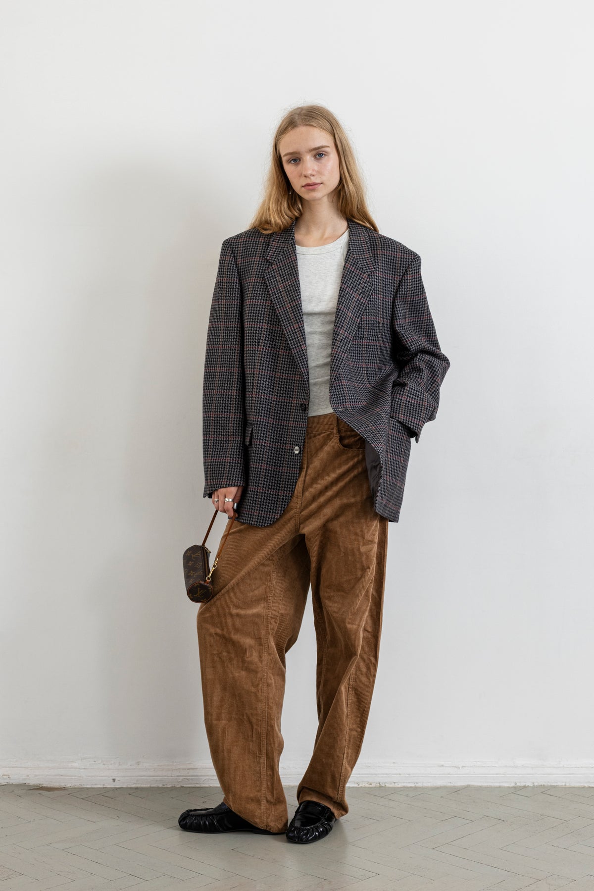 Vintage Grey Houndstooth 100% Wool Blazer