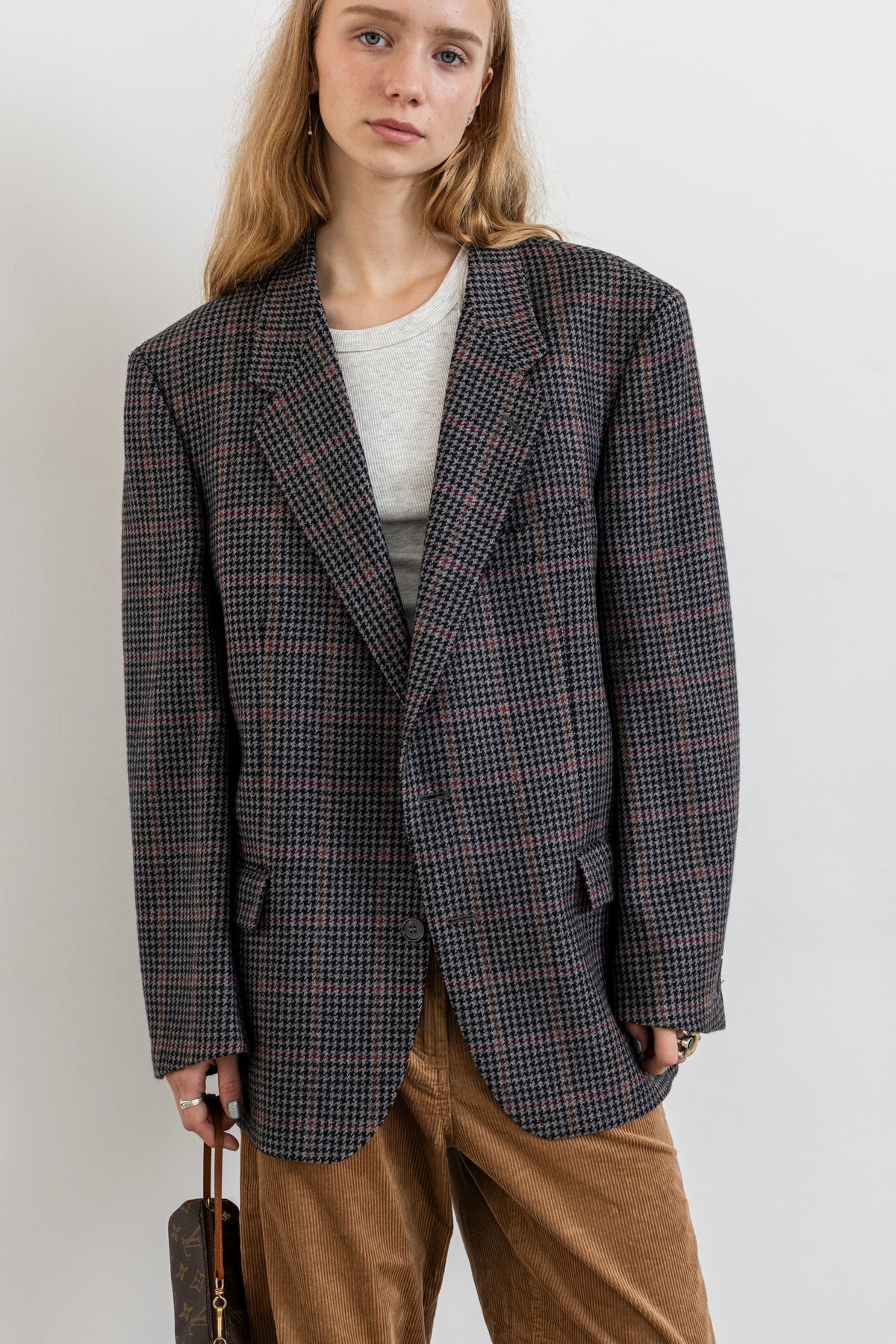 Vintage Grey Houndstooth 100% Wool Blazer
