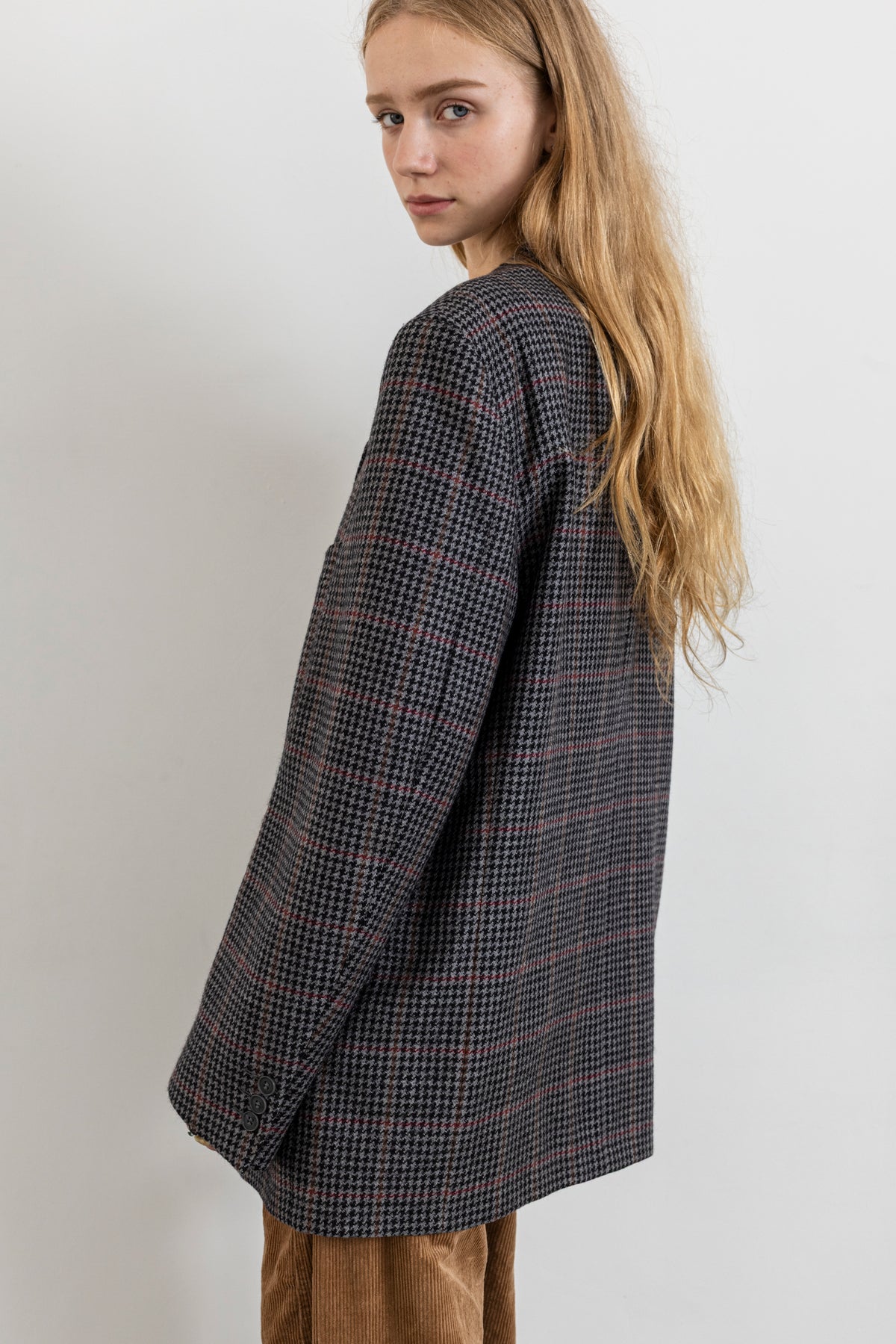 Vintage Grey Houndstooth 100% Wool Blazer