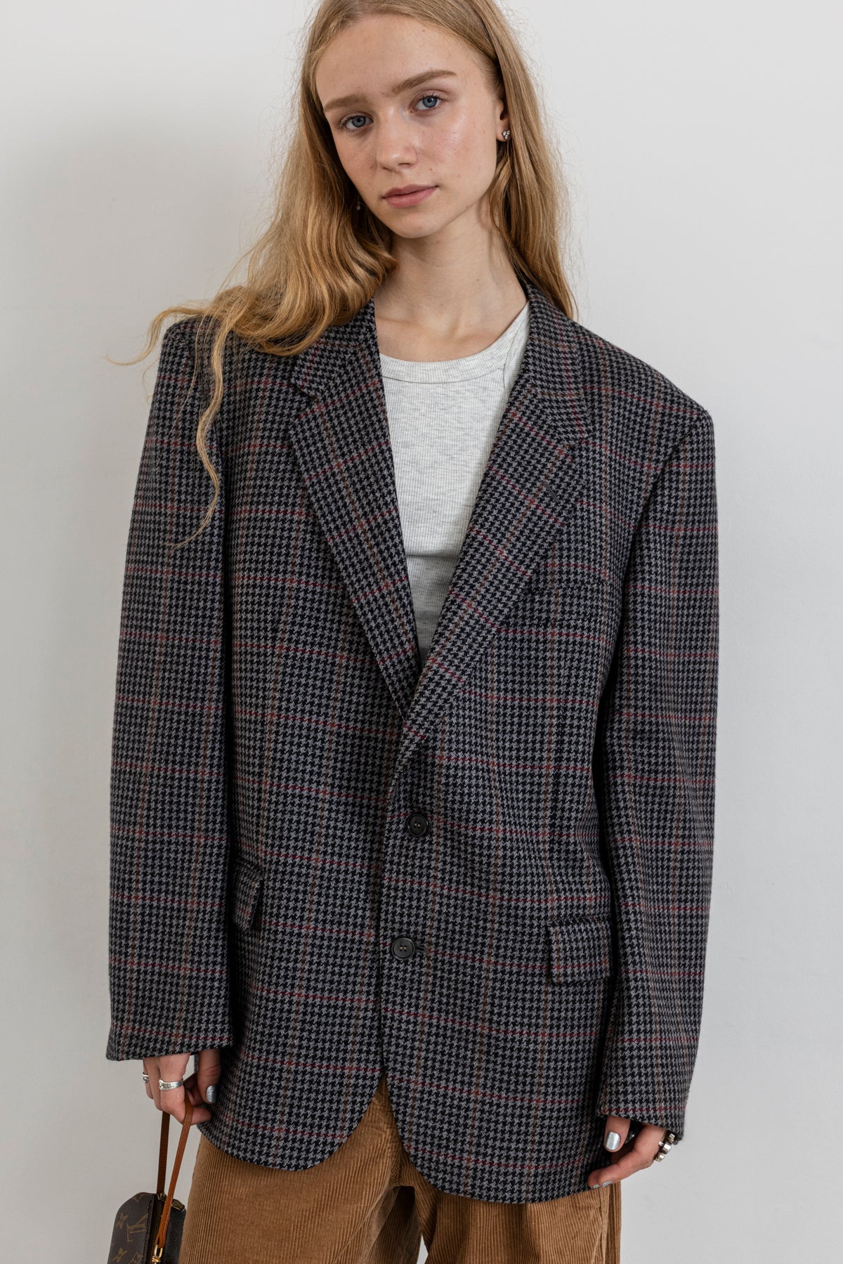 Vintage Grey Houndstooth 100% Wool Blazer