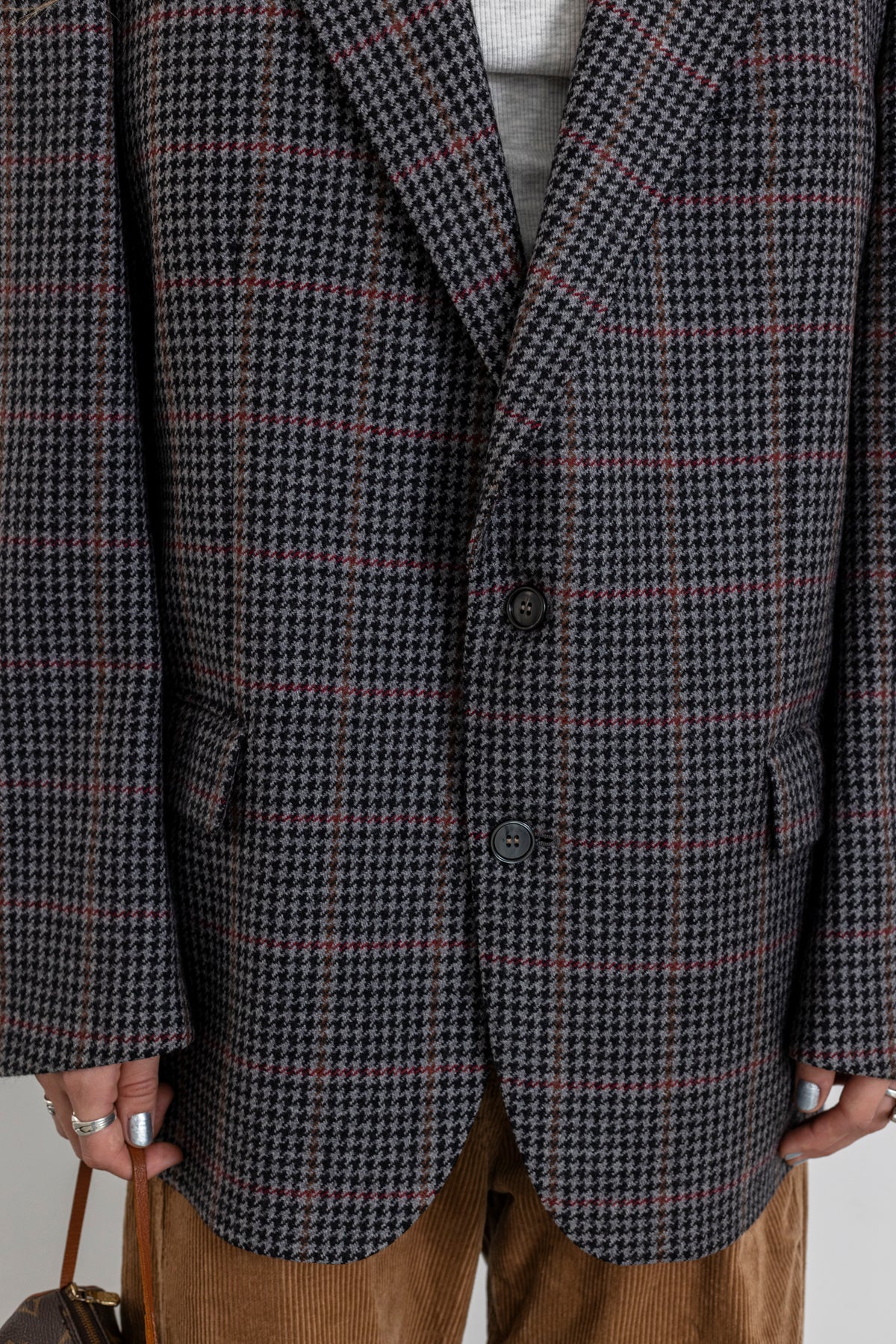 Vintage Grey Houndstooth 100% Wool Blazer
