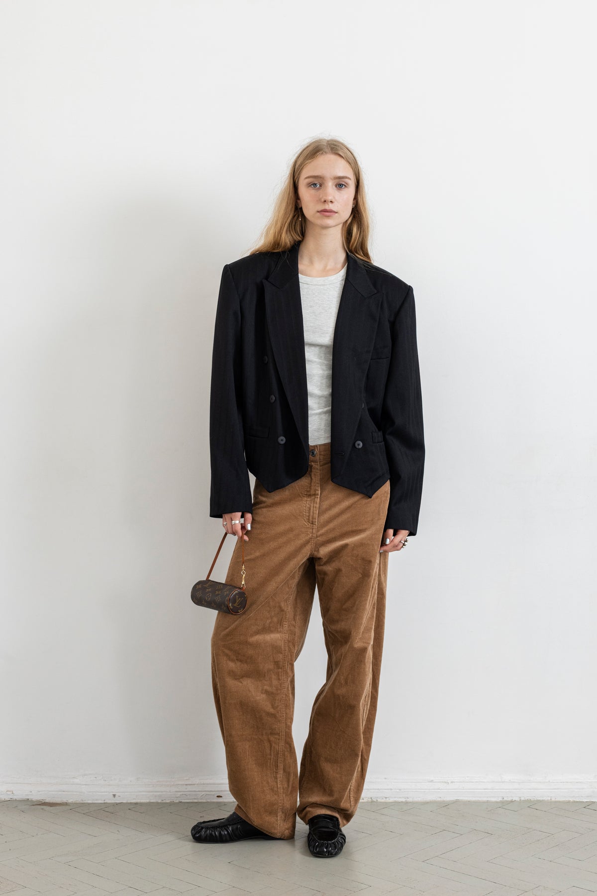 Vintage Black Striped Cropped Blazer