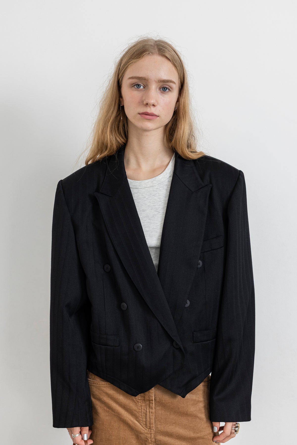Vintage Black Striped Cropped Blazer