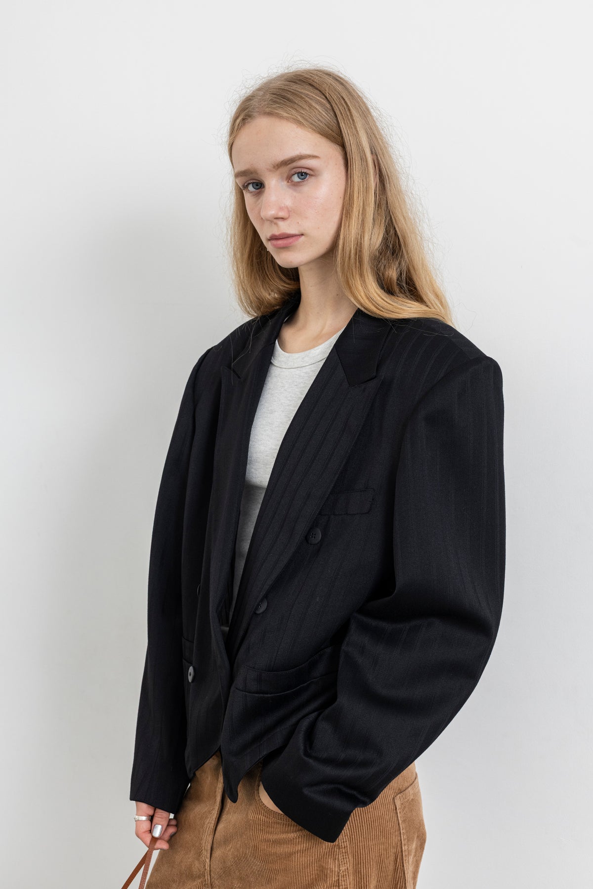 Vintage Black Striped Cropped Blazer