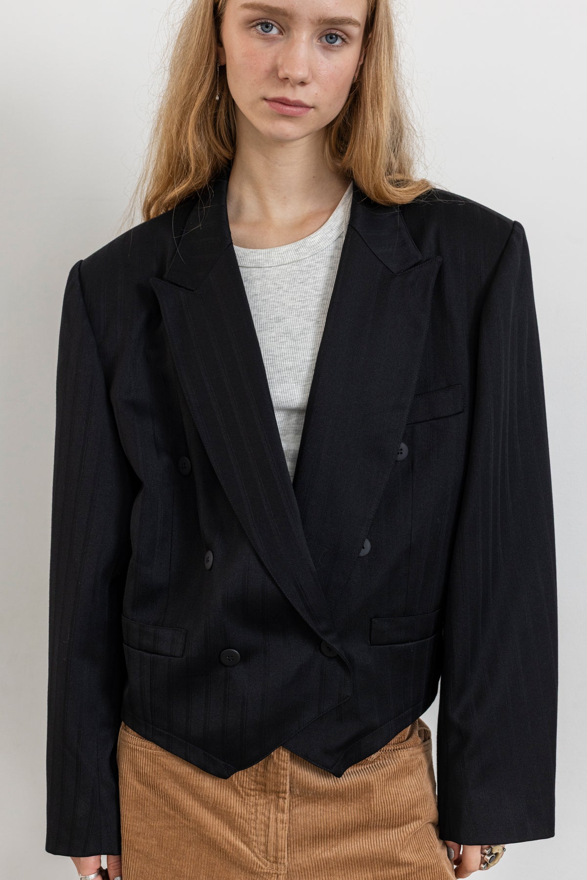 Vintage Black Striped Cropped Blazer