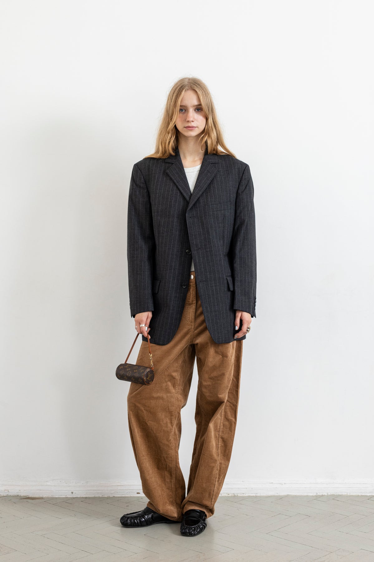 Vintage Grey Pinstripe 100% Wool Blazer
