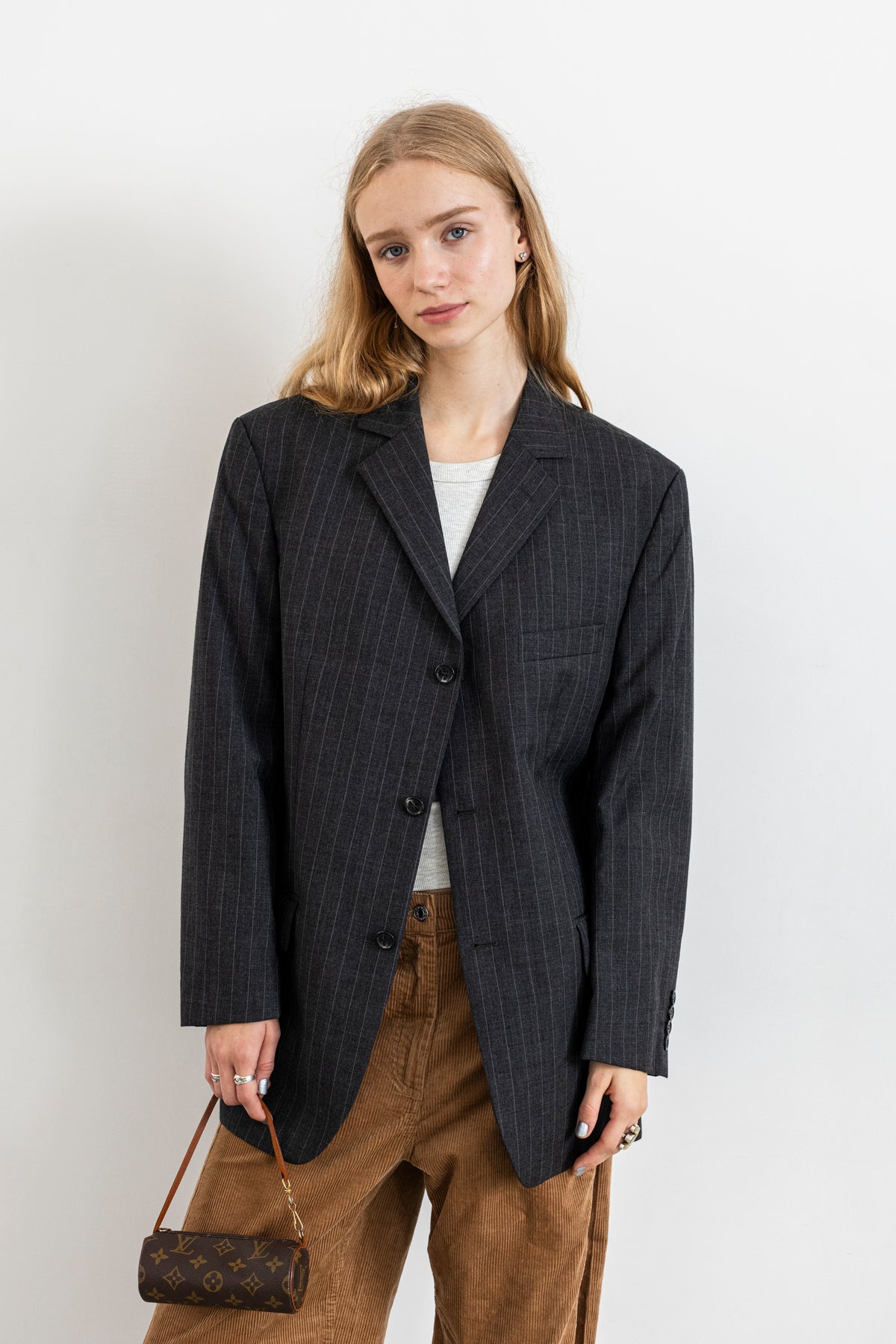 Vintage Grey Pinstripe 100% Wool Blazer