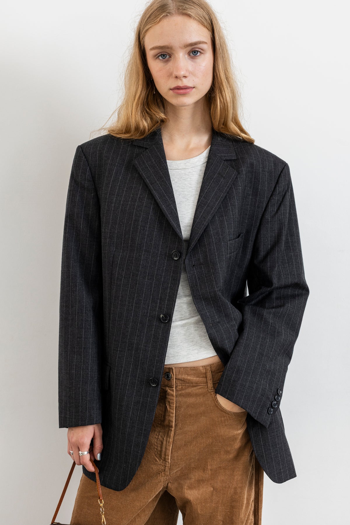 Vintage Grey Pinstripe 100% Wool Blazer