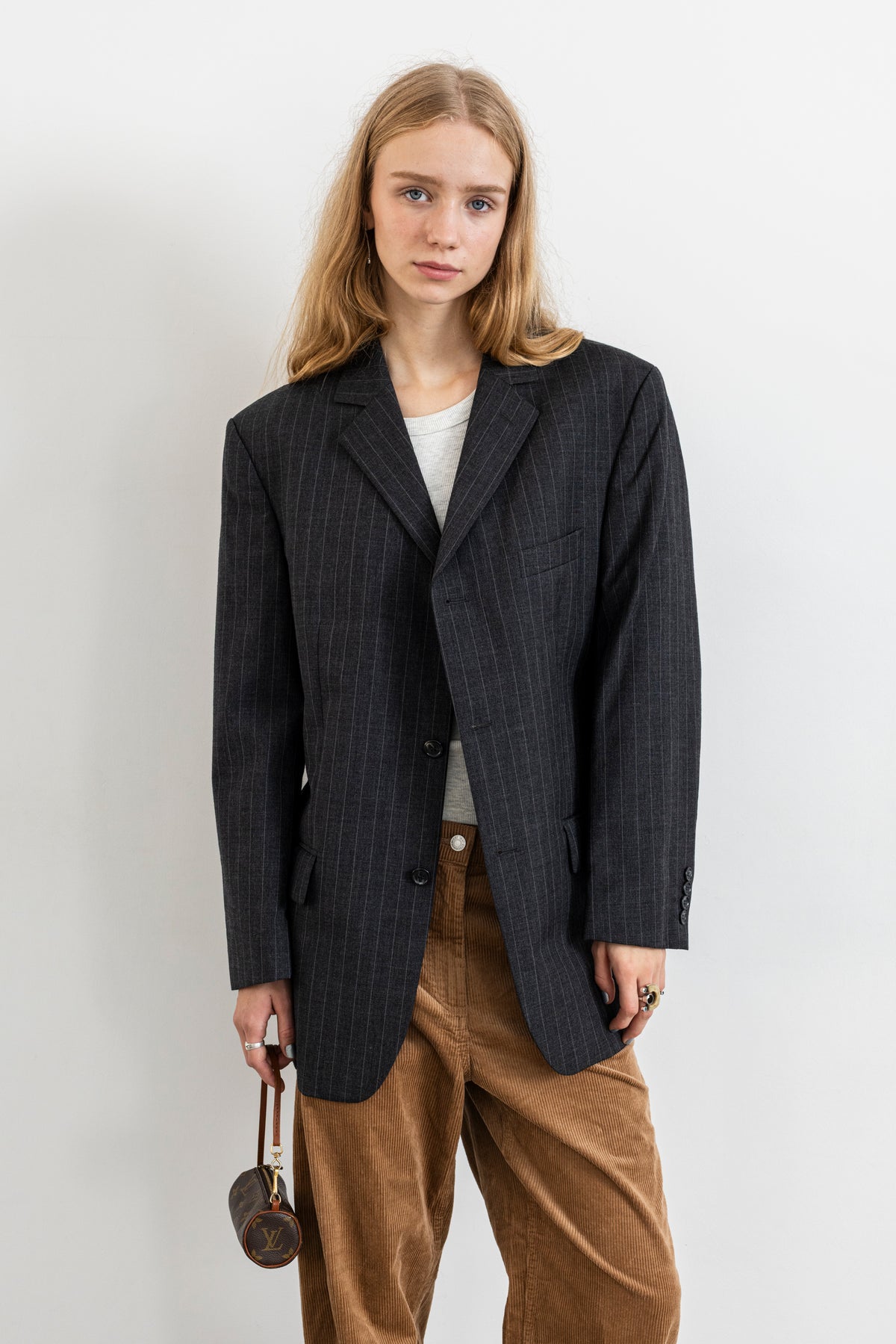 Vintage Grey Pinstripe 100% Wool Blazer
