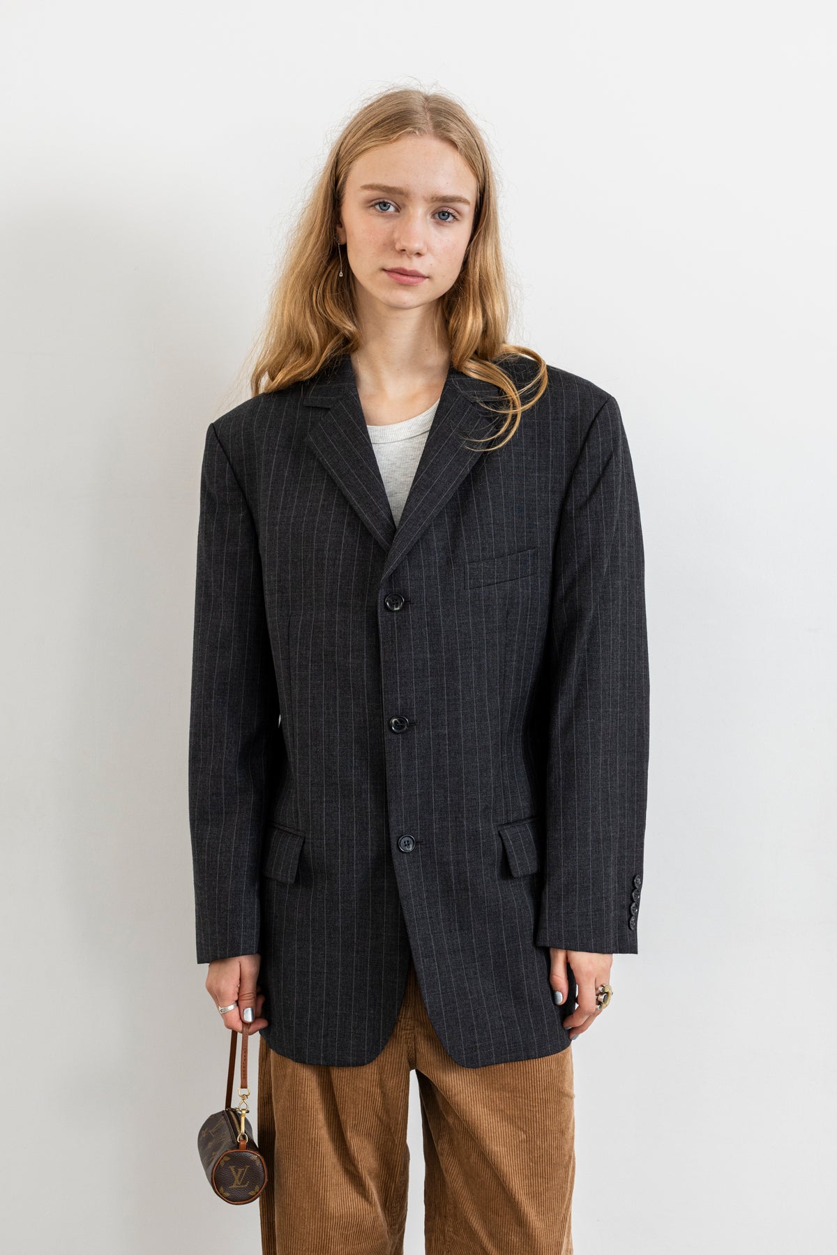 Vintage Grey Pinstripe 100% Wool Blazer