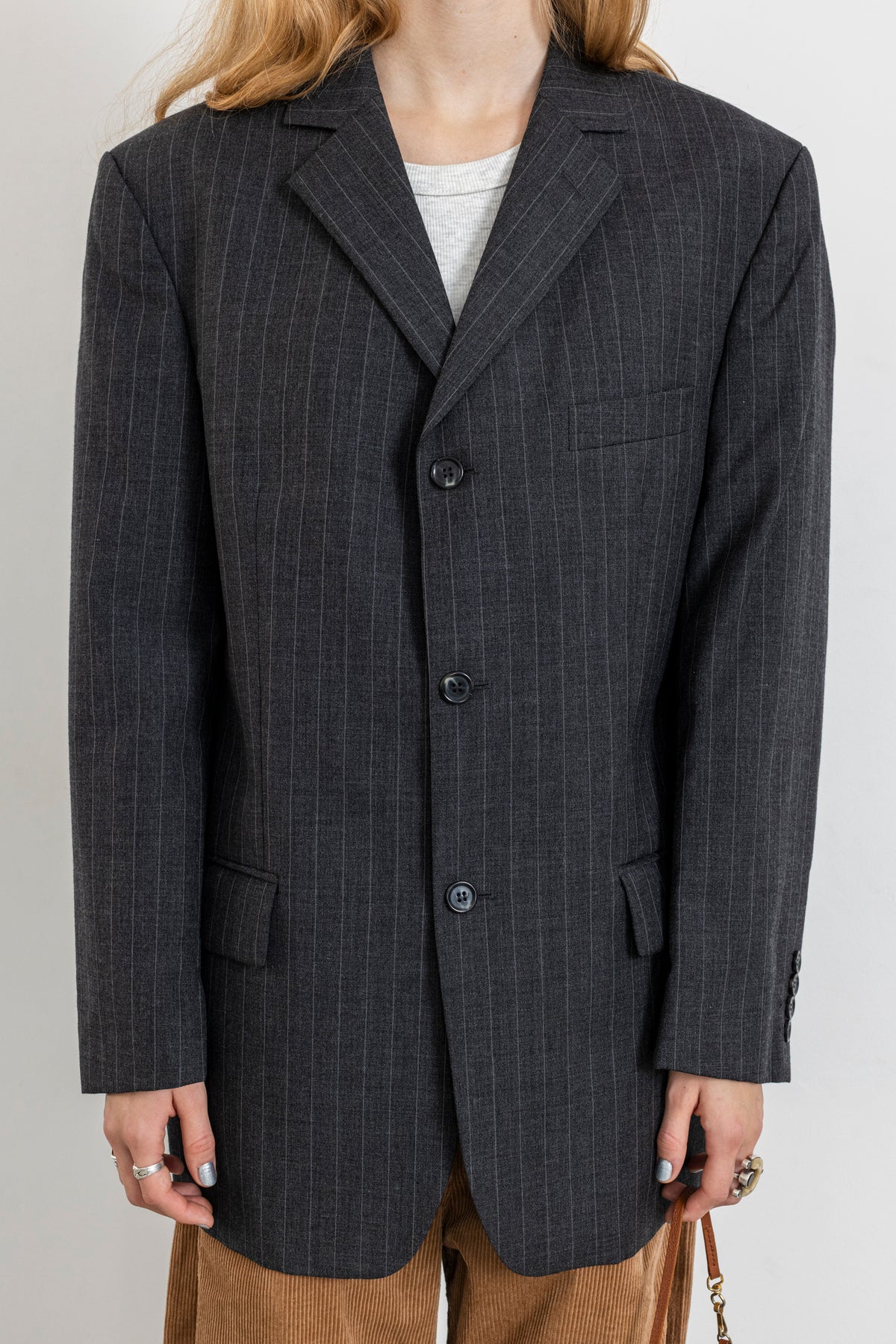 Vintage Grey Pinstripe 100% Wool Blazer