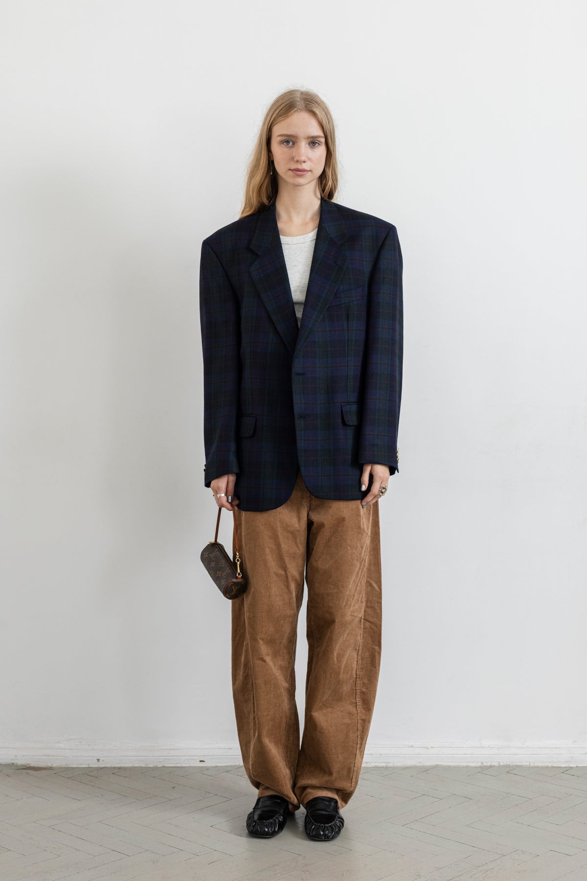 Vintage Navy Green Plaid 100% Wool Blazer