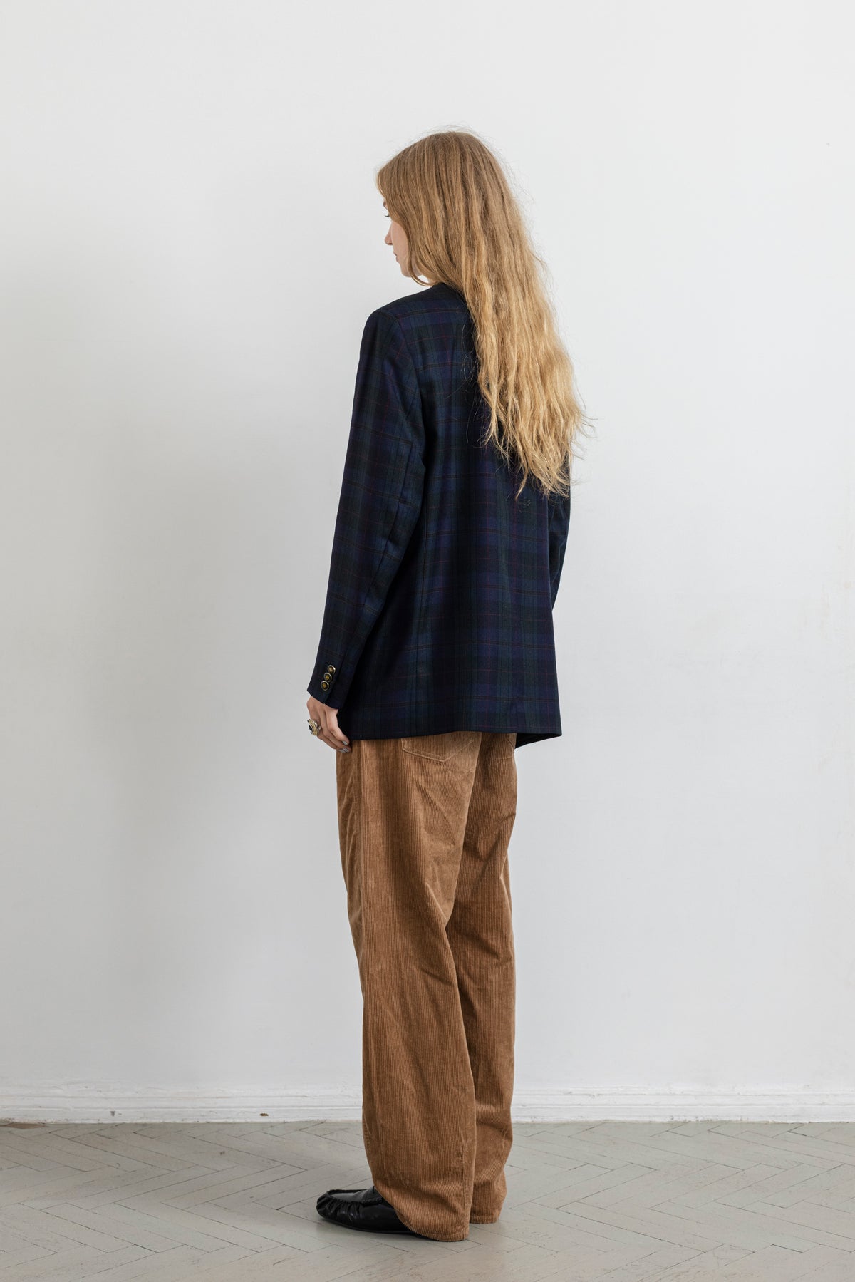 Vintage Navy Green Plaid 100% Wool Blazer