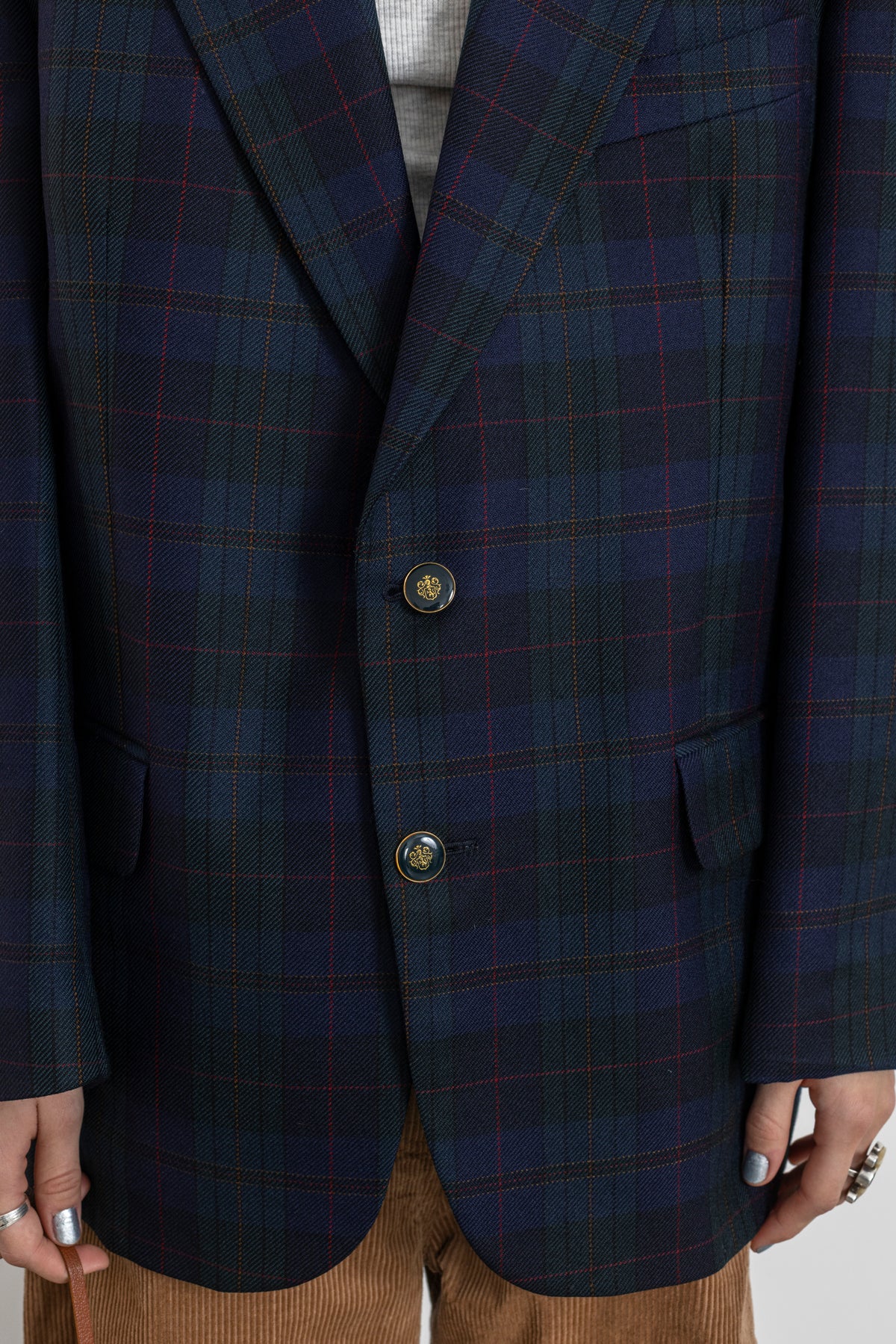 Vintage Navy Green Plaid 100% Wool Blazer