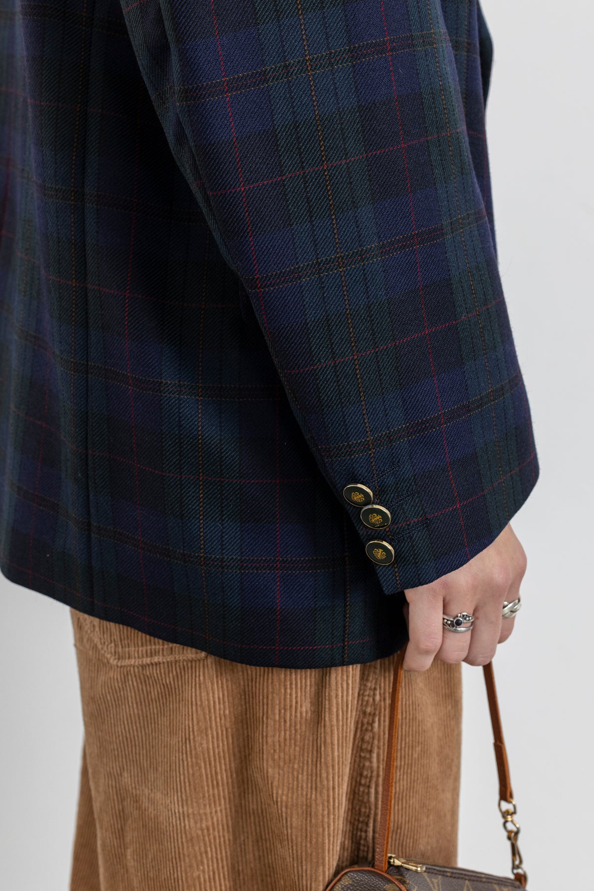 Vintage Navy Green Plaid 100% Wool Blazer