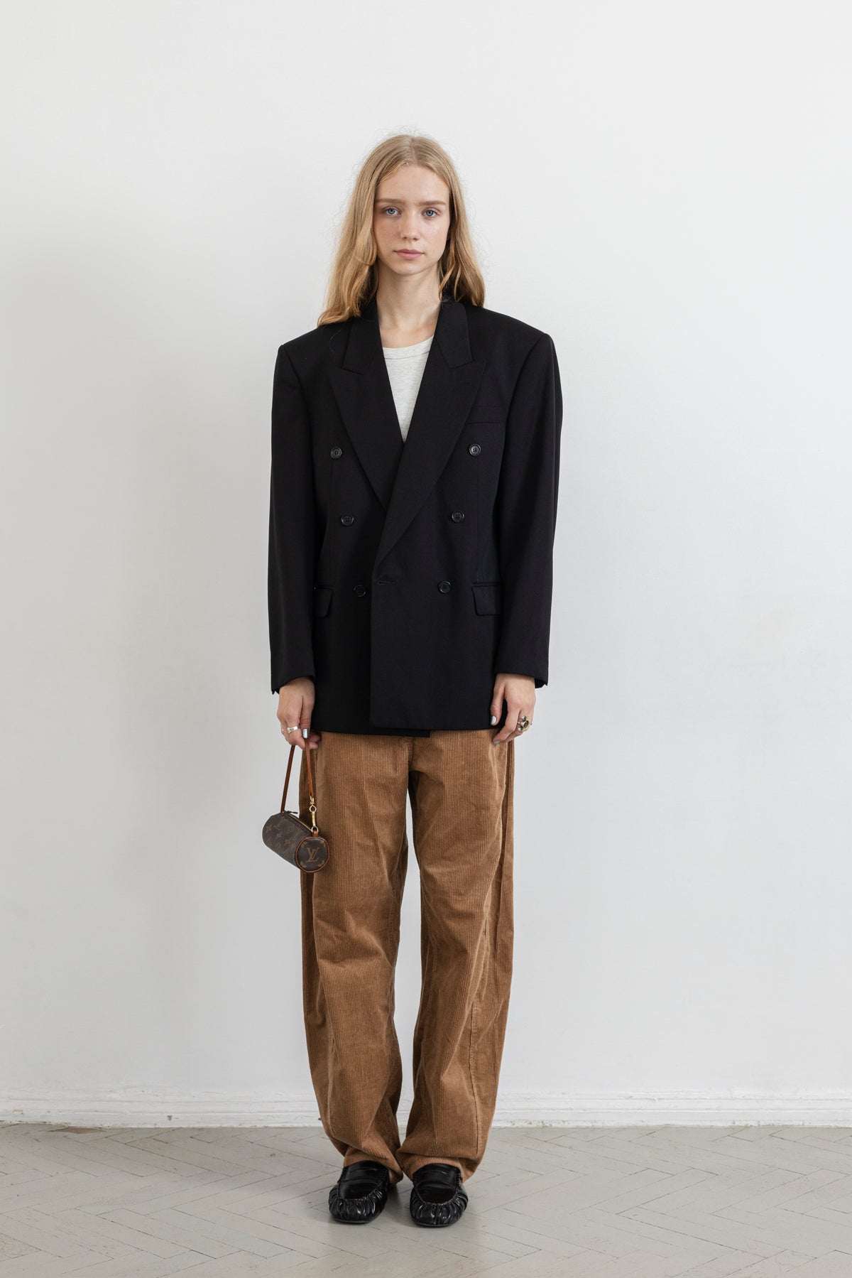Vintage Black Double Breasted Wool Blazer