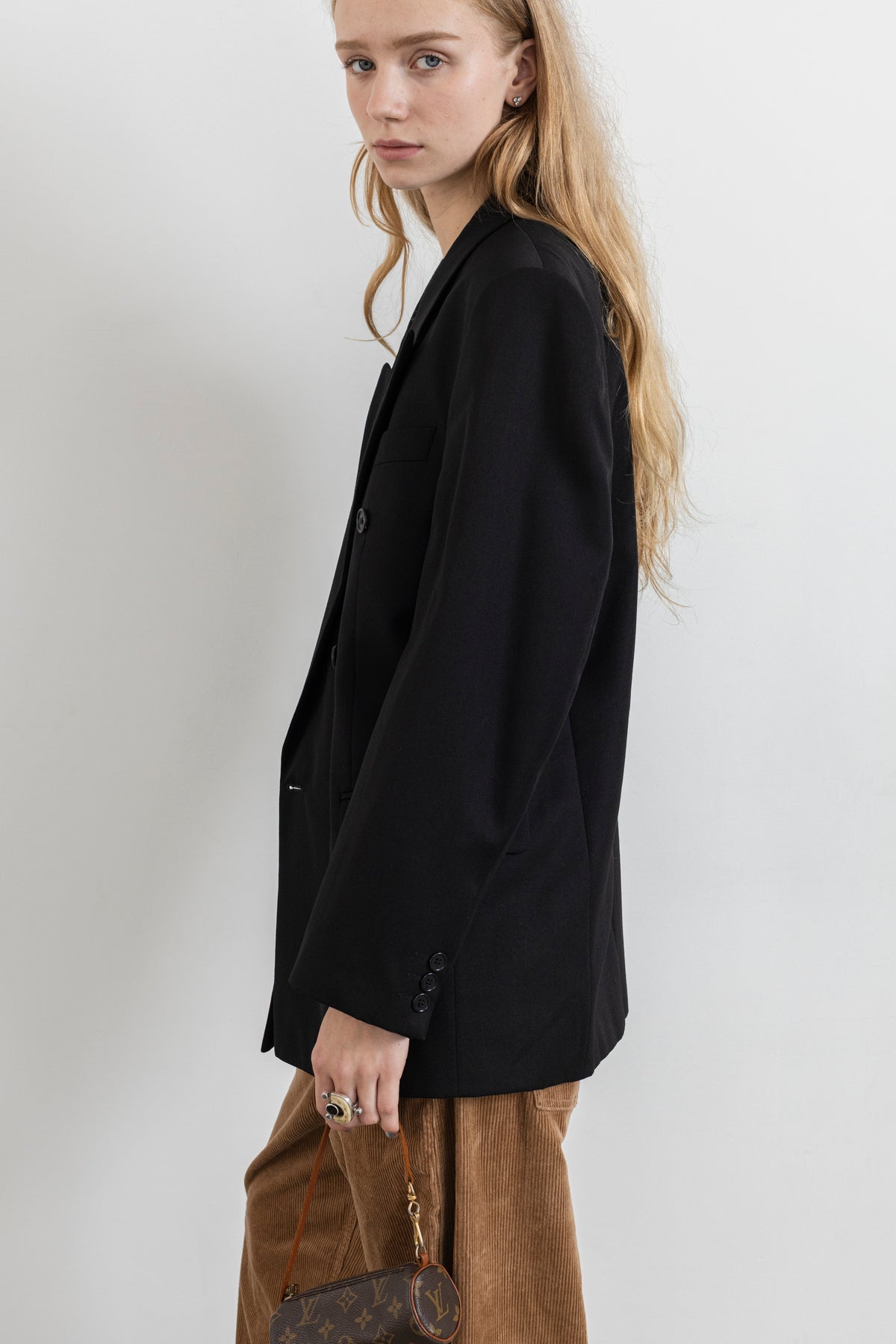 Vintage Black Double Breasted Wool Blazer
