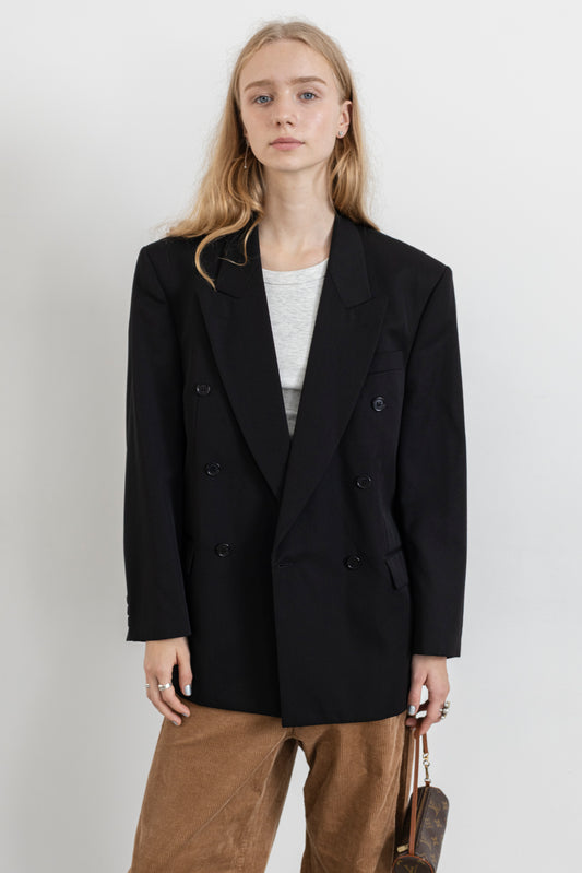 Vintage Black Double Breasted Wool Blazer