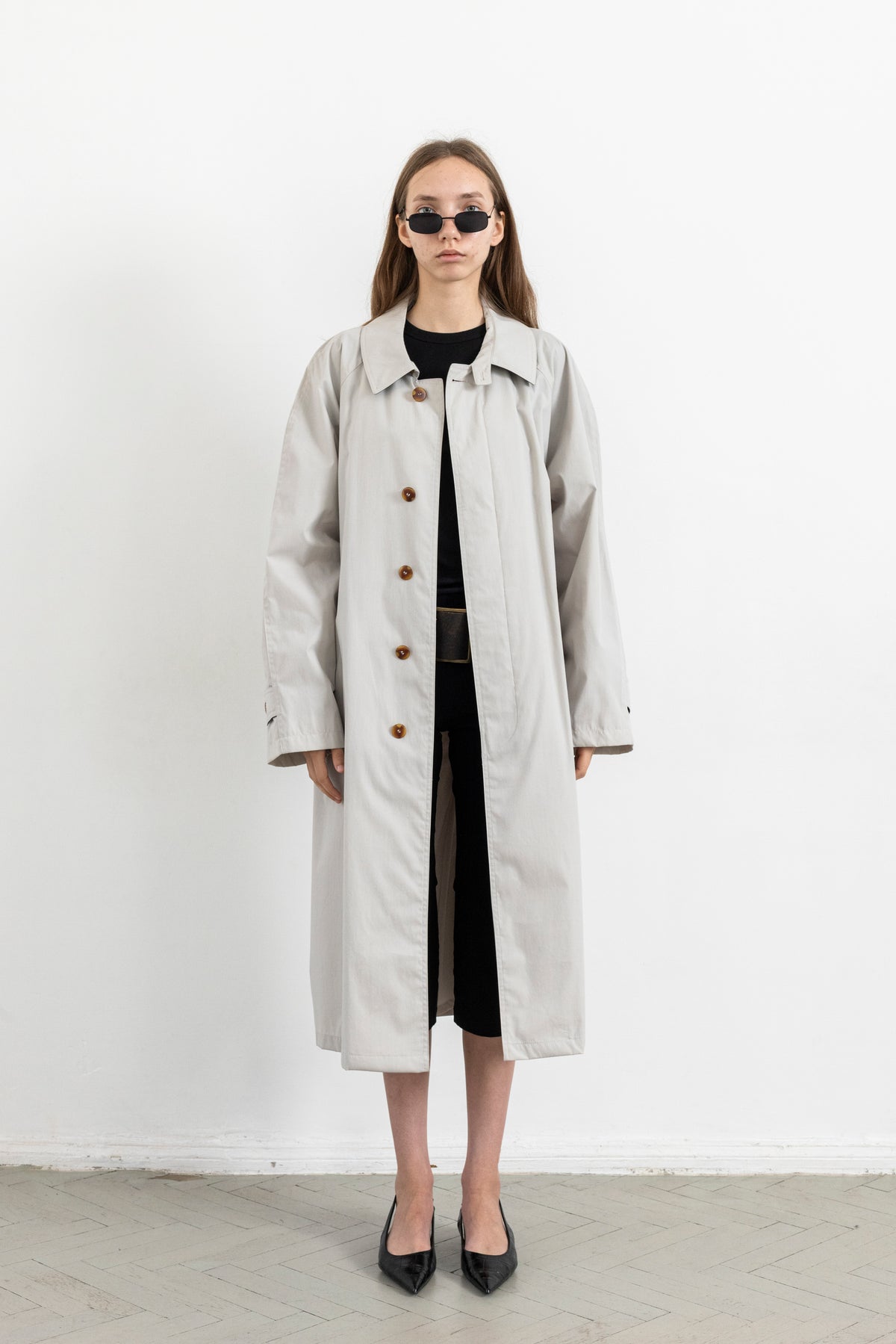 Vintage Light Grey Minimal Trench Coat