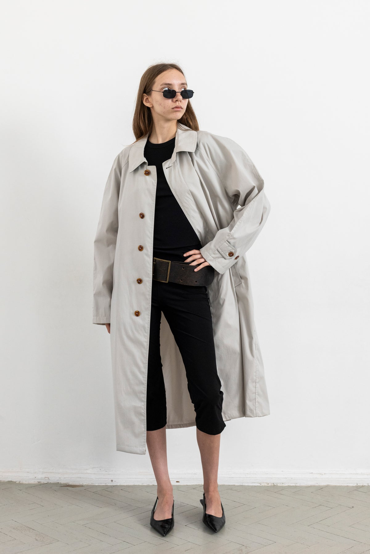 Vintage Light Grey Minimal Trench Coat