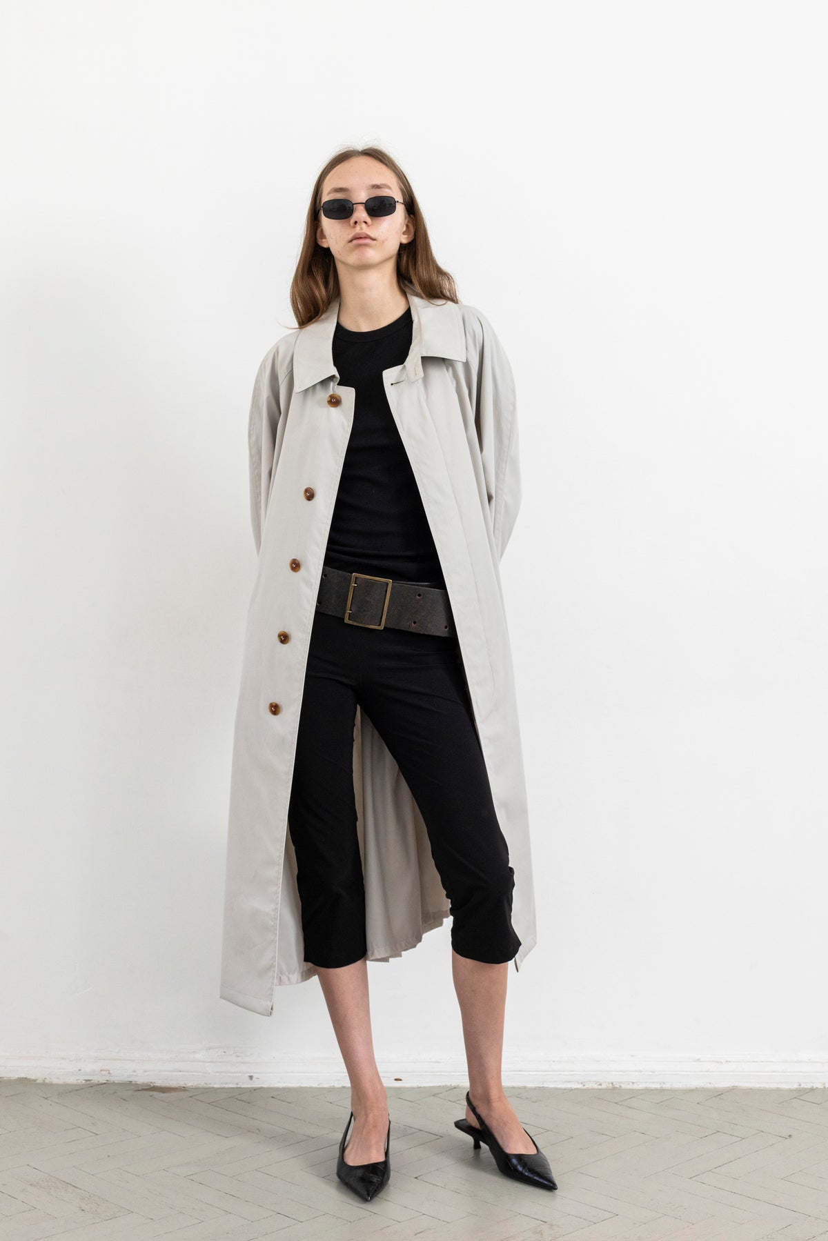 Vintage Light Grey Minimal Trench Coat