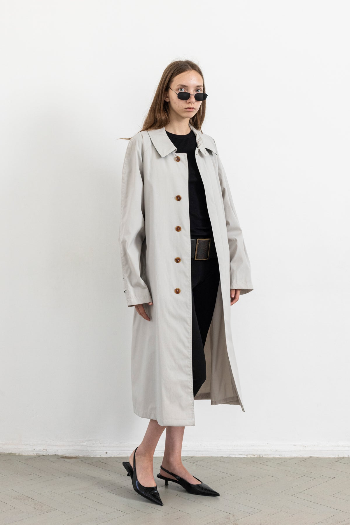 Vintage Light Grey Minimal Trench Coat