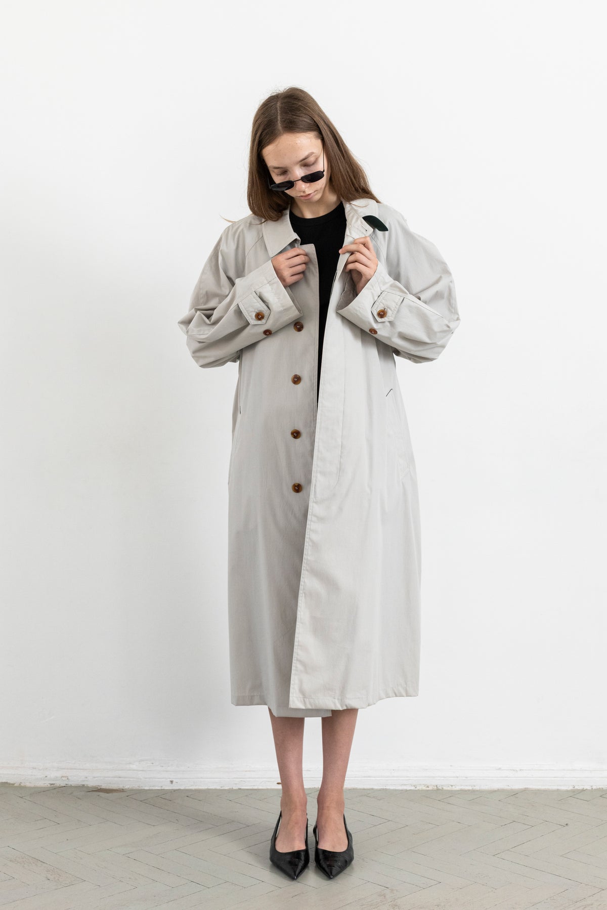 Vintage Light Grey Minimal Trench Coat
